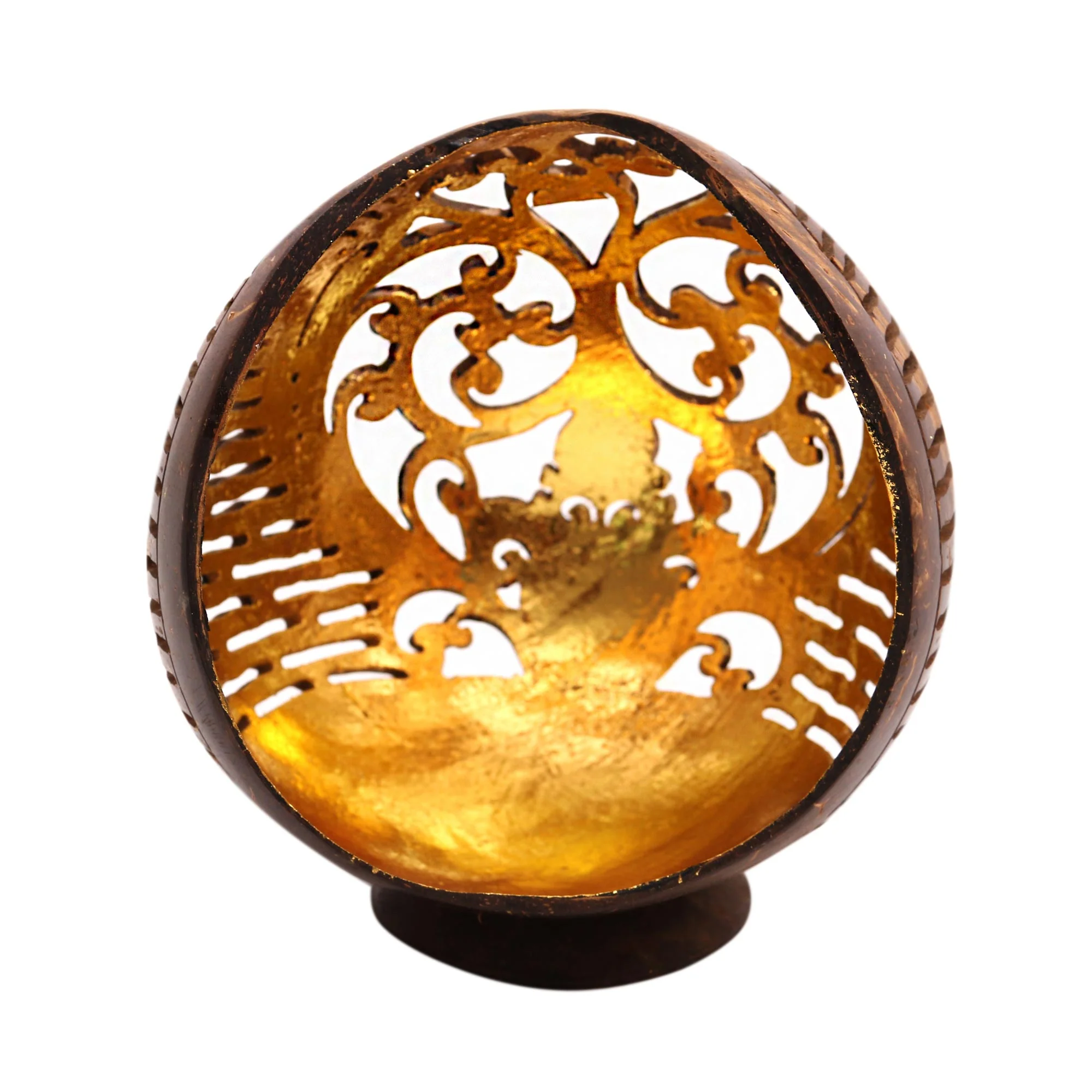 Golden Palace Openwork Pattern Coconut Shell Catchall from Bali - Image 2