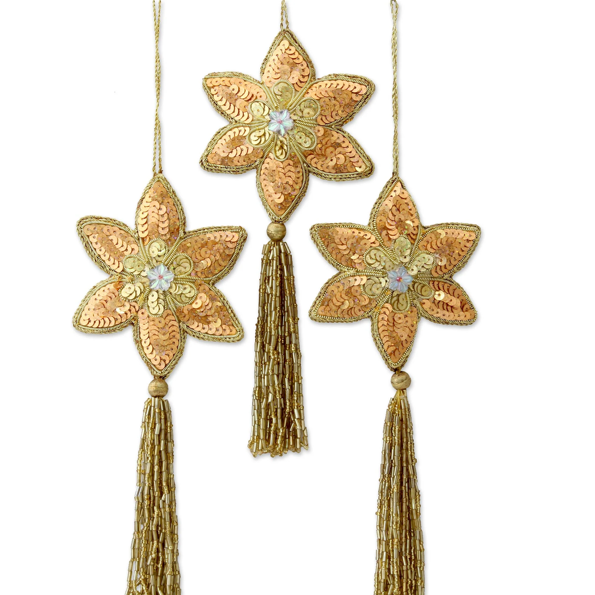 Golden Poinsettia Beaded Ornaments - Image 2