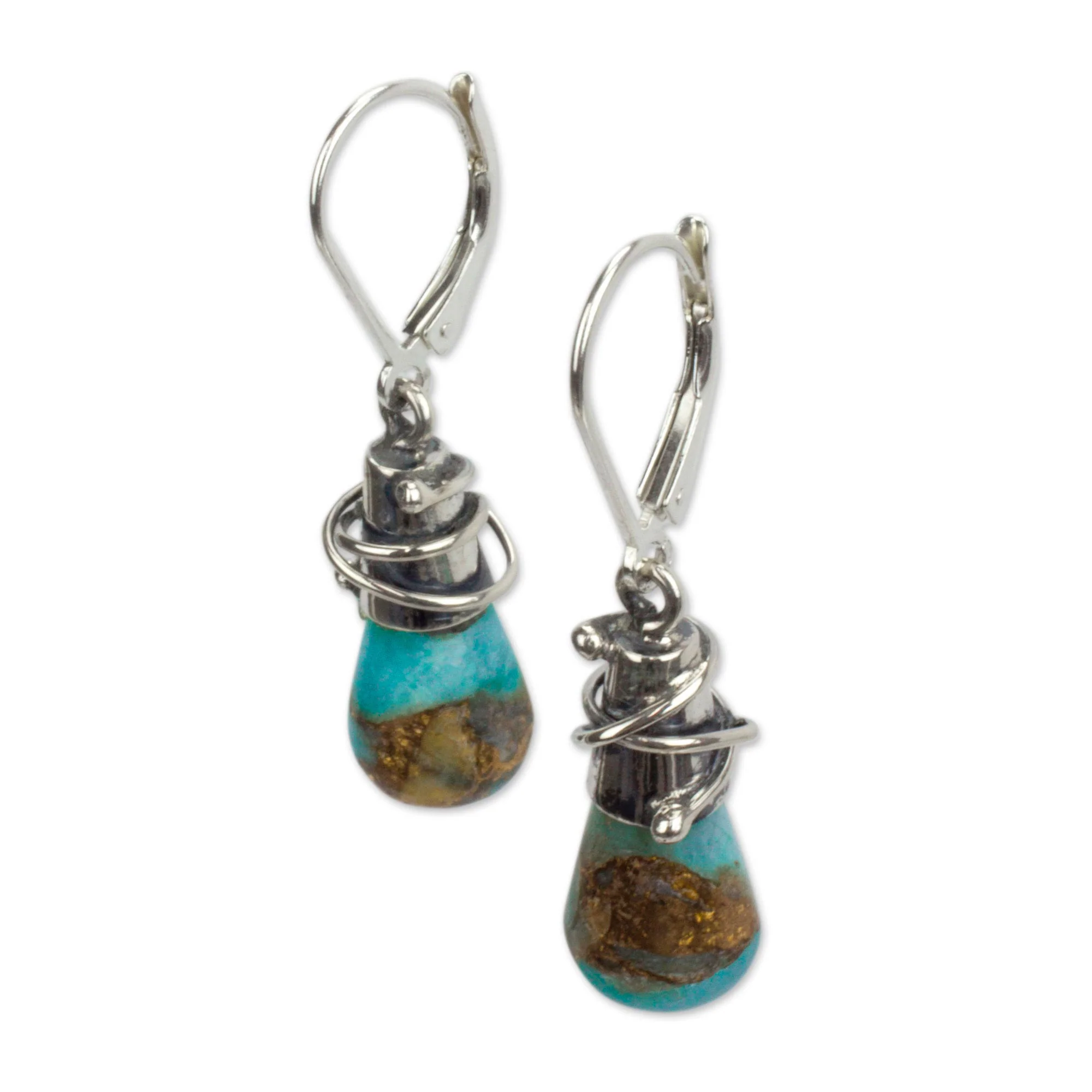 Golden Sea Currents Sterling Silver and Composite Amazonite Earrings from Mexico - Image 4