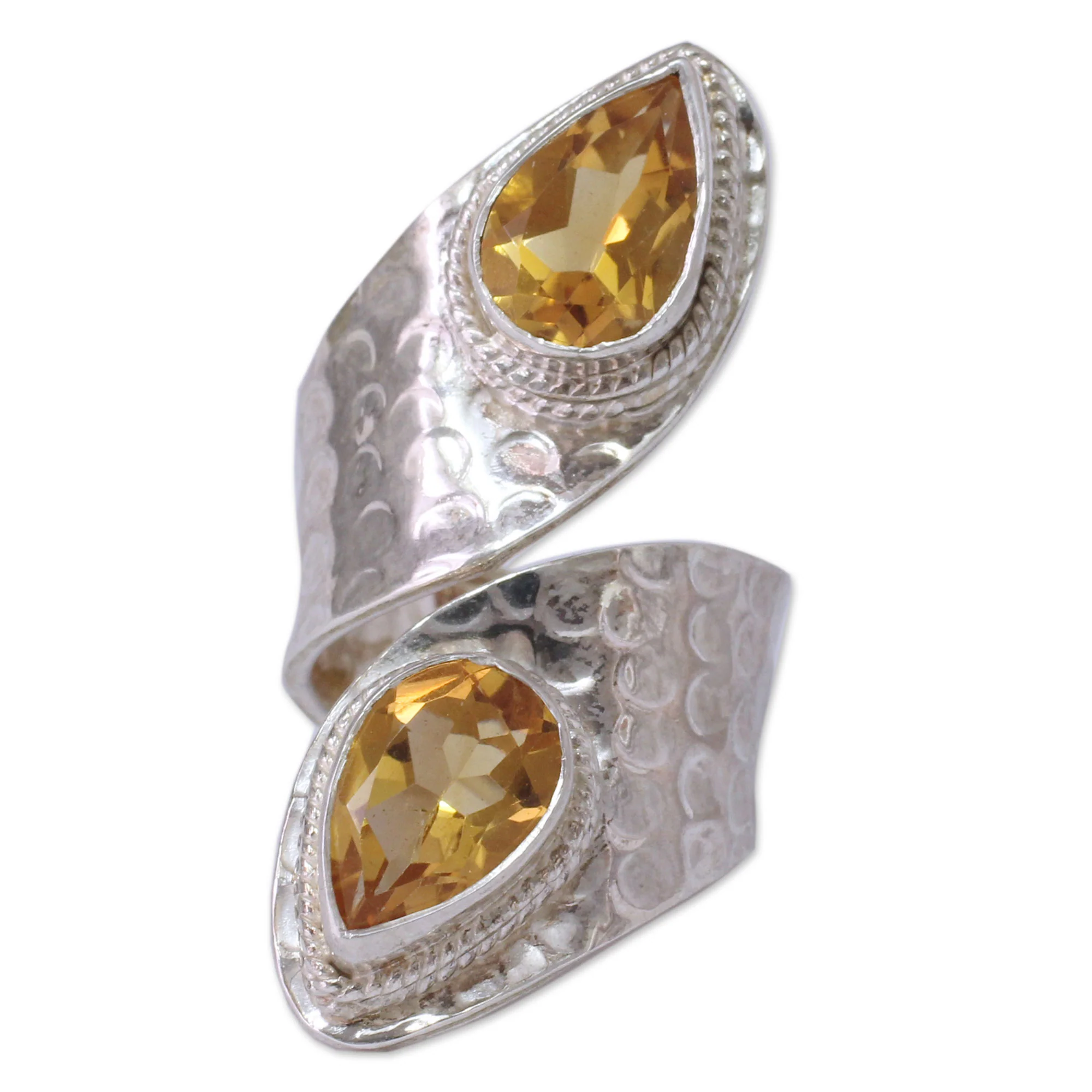 Golden Sterling Silver Wrap Ring with Citrine Gemstone Jewelry - Image 2