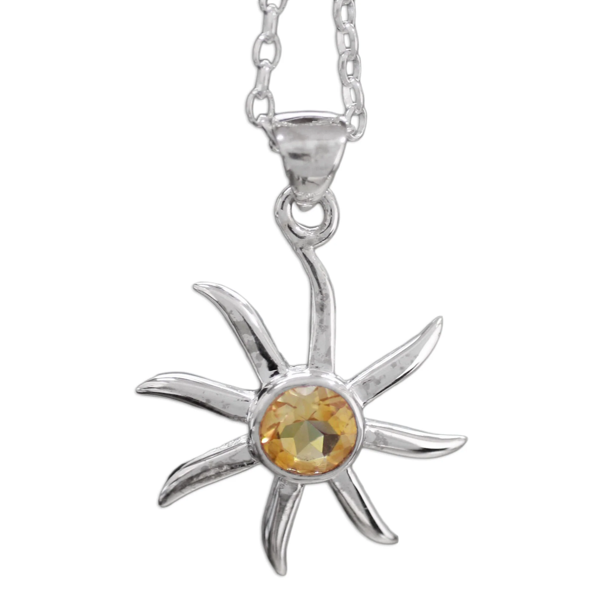 Golden Sun Citrine and Sterling Silver Necklace from India Jewelry - Image 2