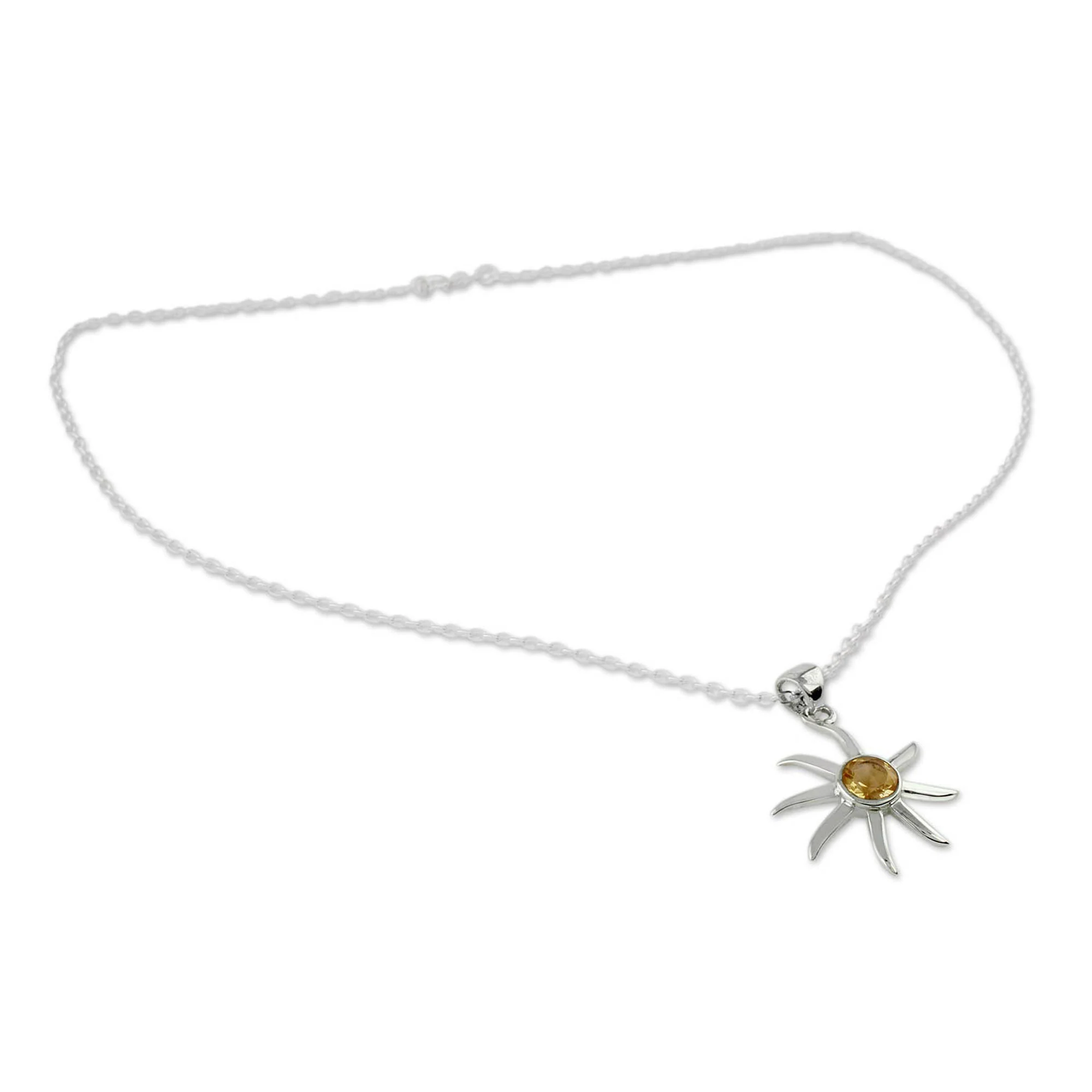 Golden Sun Citrine and Sterling Silver Necklace from India Jewelry - Image 3