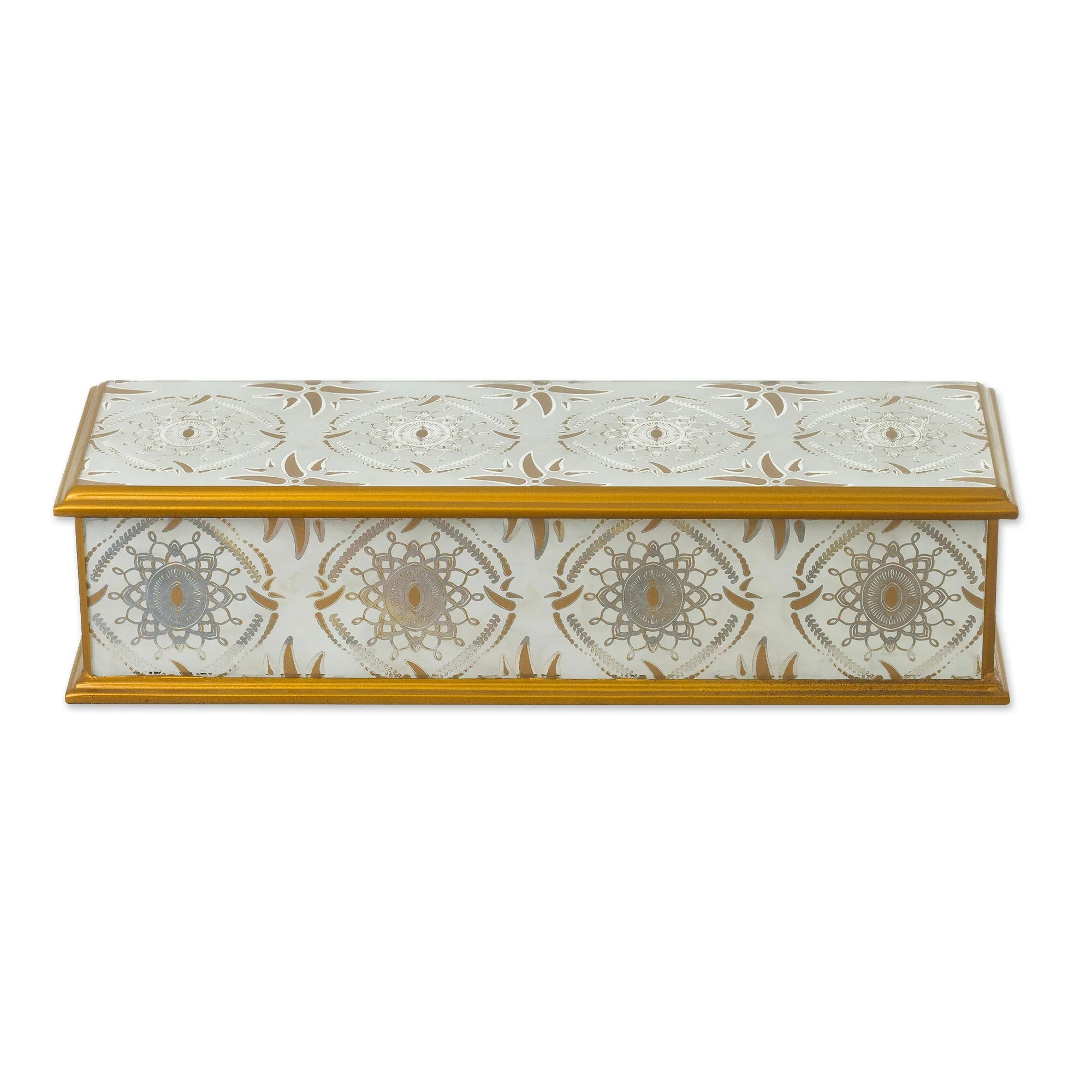 Golden Treasure Gold-Tone Reverse-Painted Glass Decorative Box from Peru - Image 3