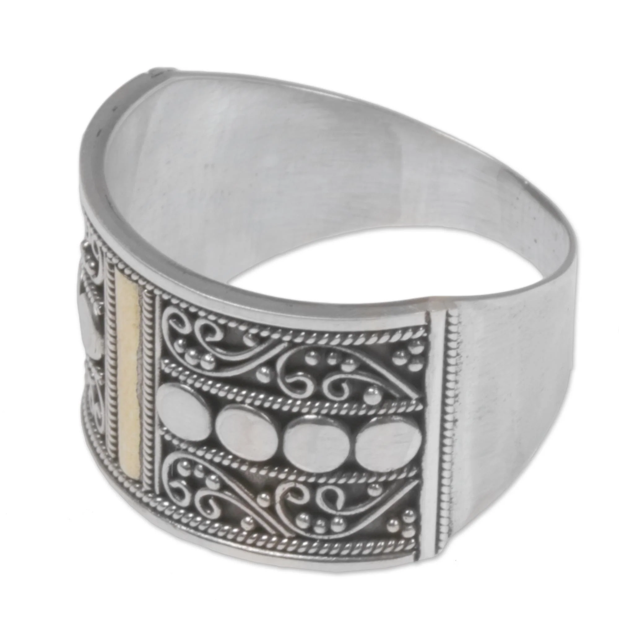 Golden Ubud Sky Gold Accent Sterling Silver Band Ring with Spiral Motifs - Image 4