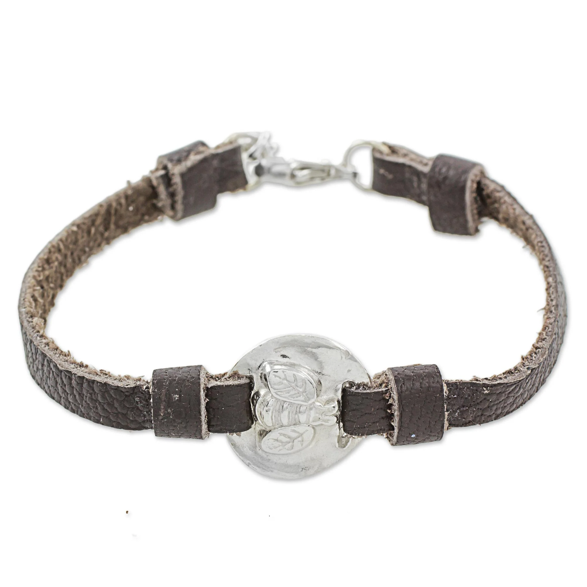 Good Luck Bumblebee Silver & Leather Bracelet - Image 4