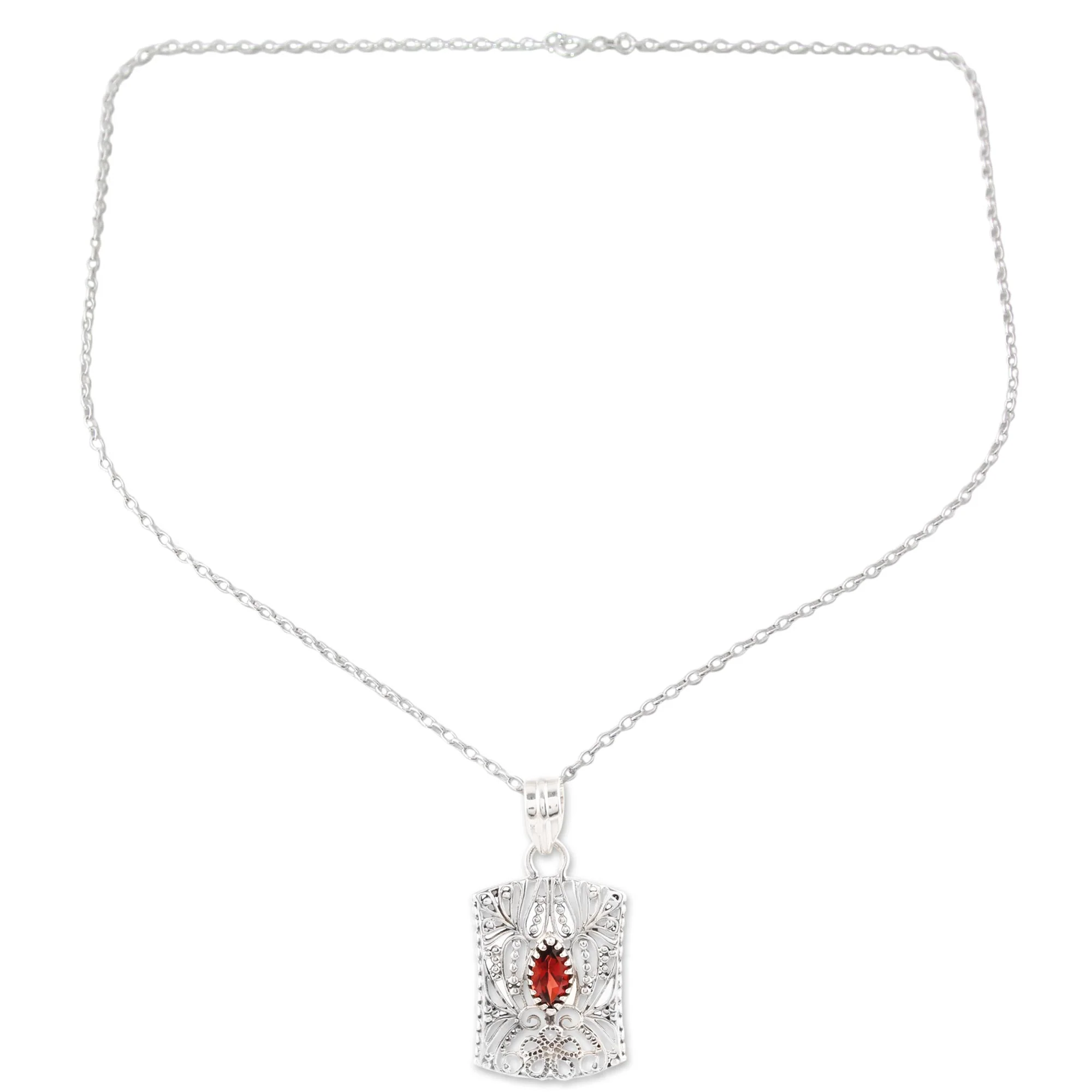 Gorgeous Frame Openwork Pattern Garnet Pendant Necklace from India - Image 2