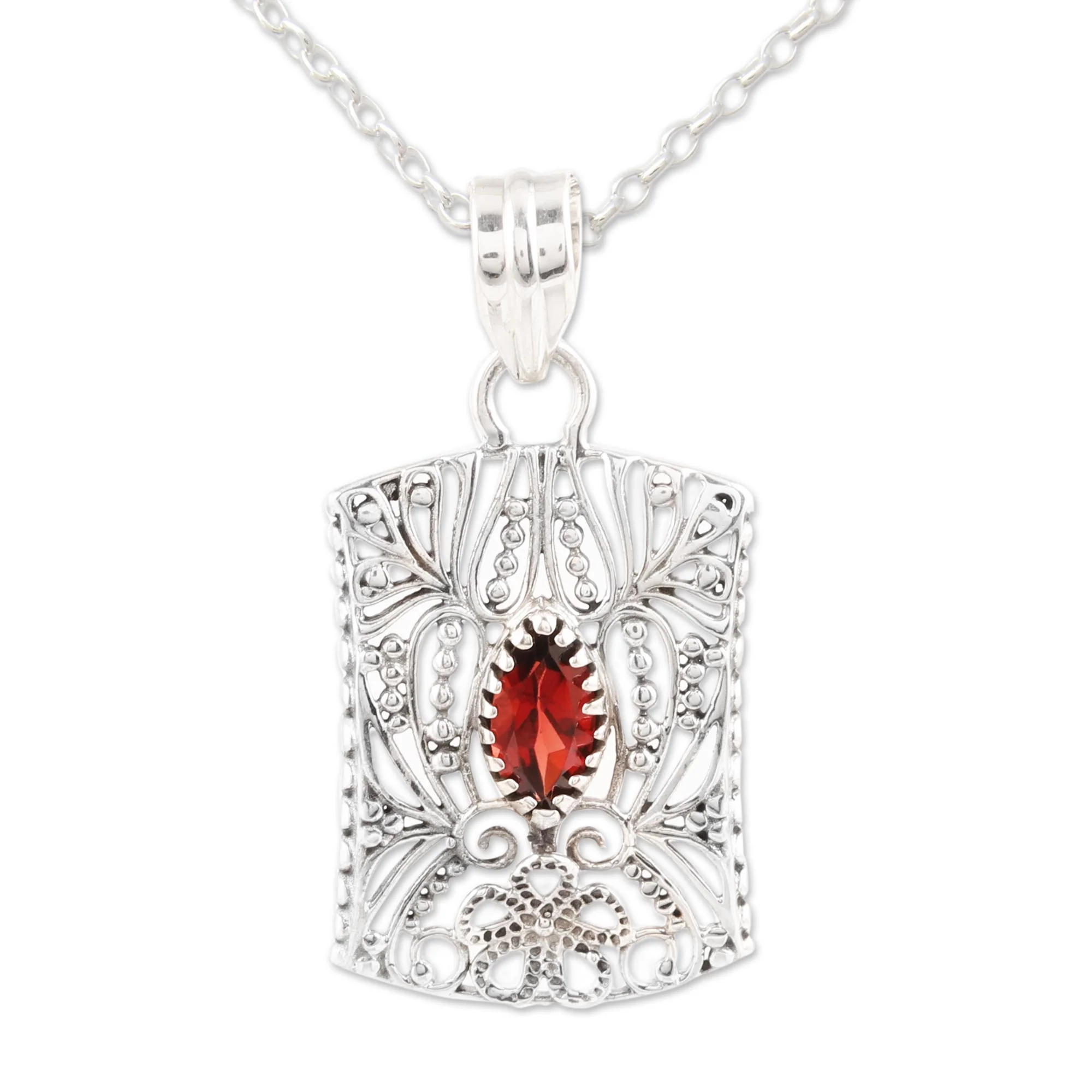 Gorgeous Frame Openwork Pattern Garnet Pendant Necklace from India - Image 4