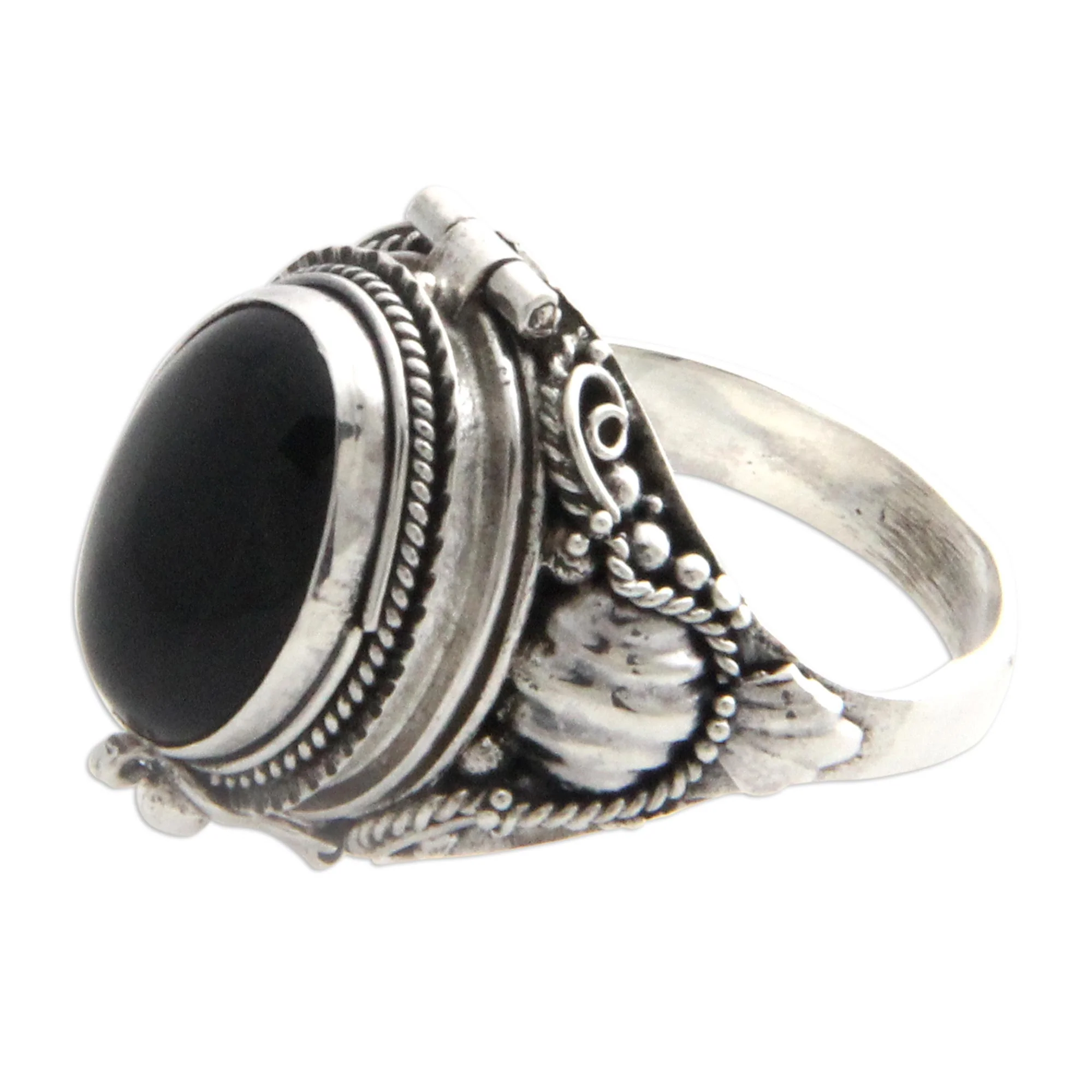 Goth Secrets Sterling Silver Ring with Onyx Top Compartment - Image 2