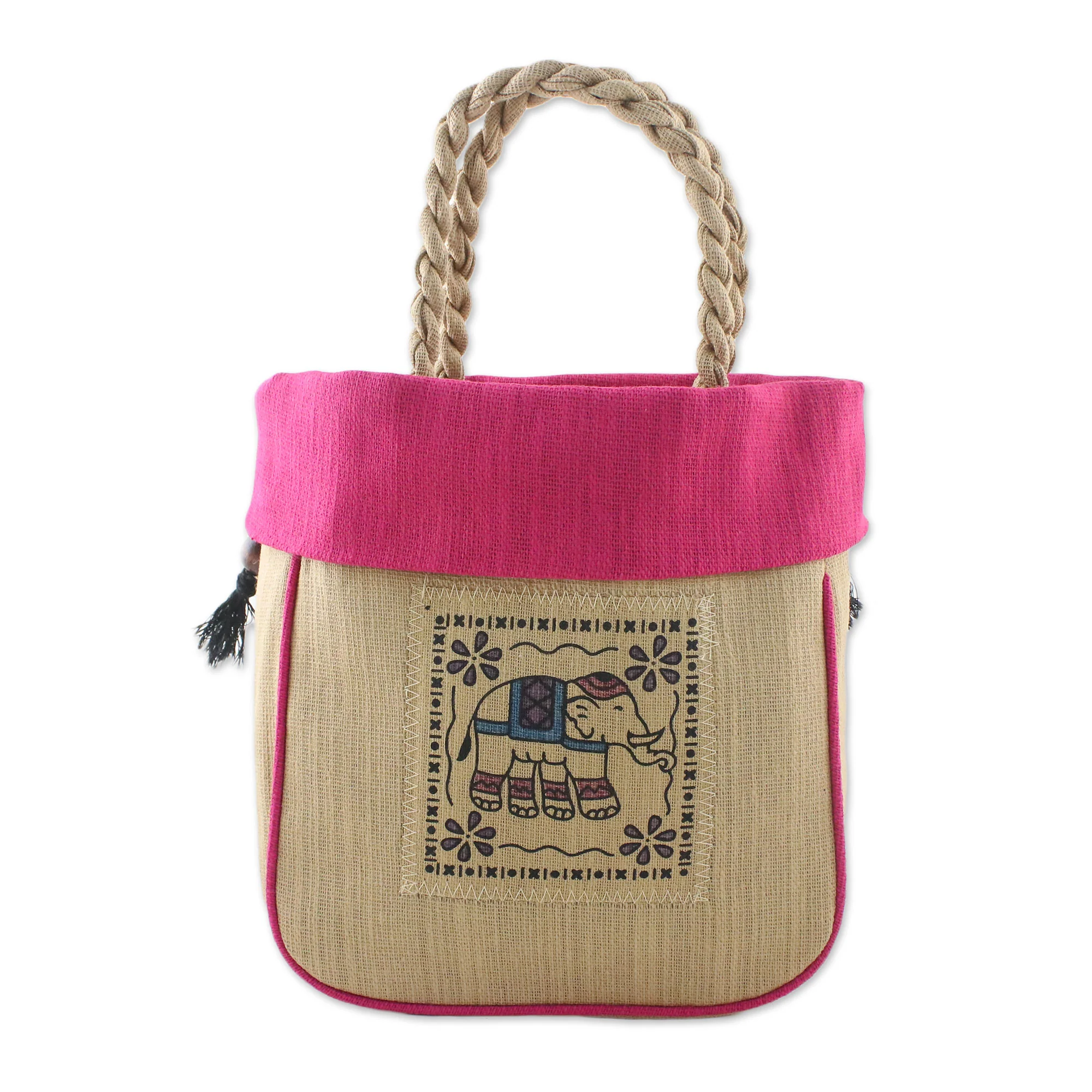 Graceful Elephant Fuchsia Cotton Handbag - Image 2