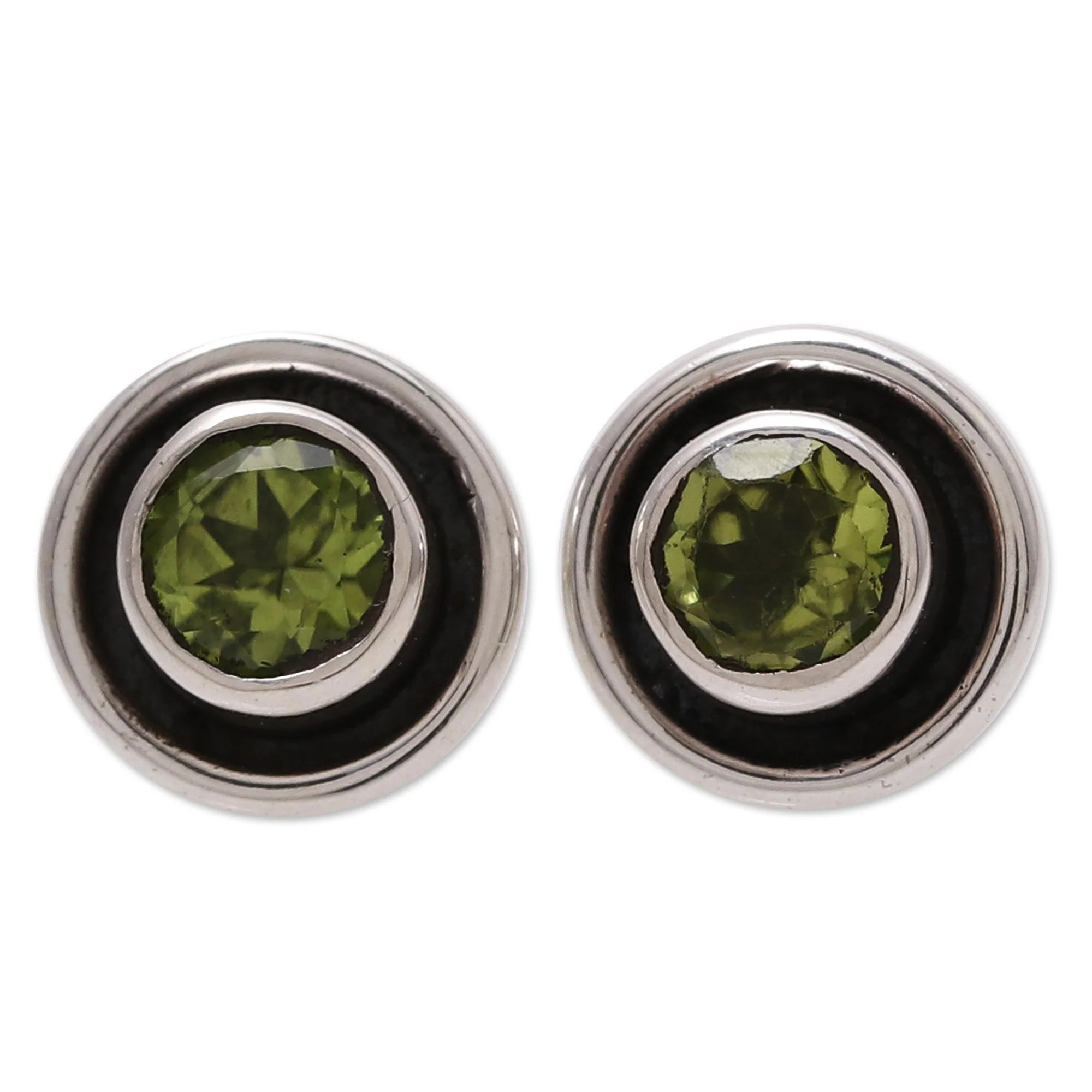 Graceful Frames Circular Peridot Stud Earrings from India - Image 2