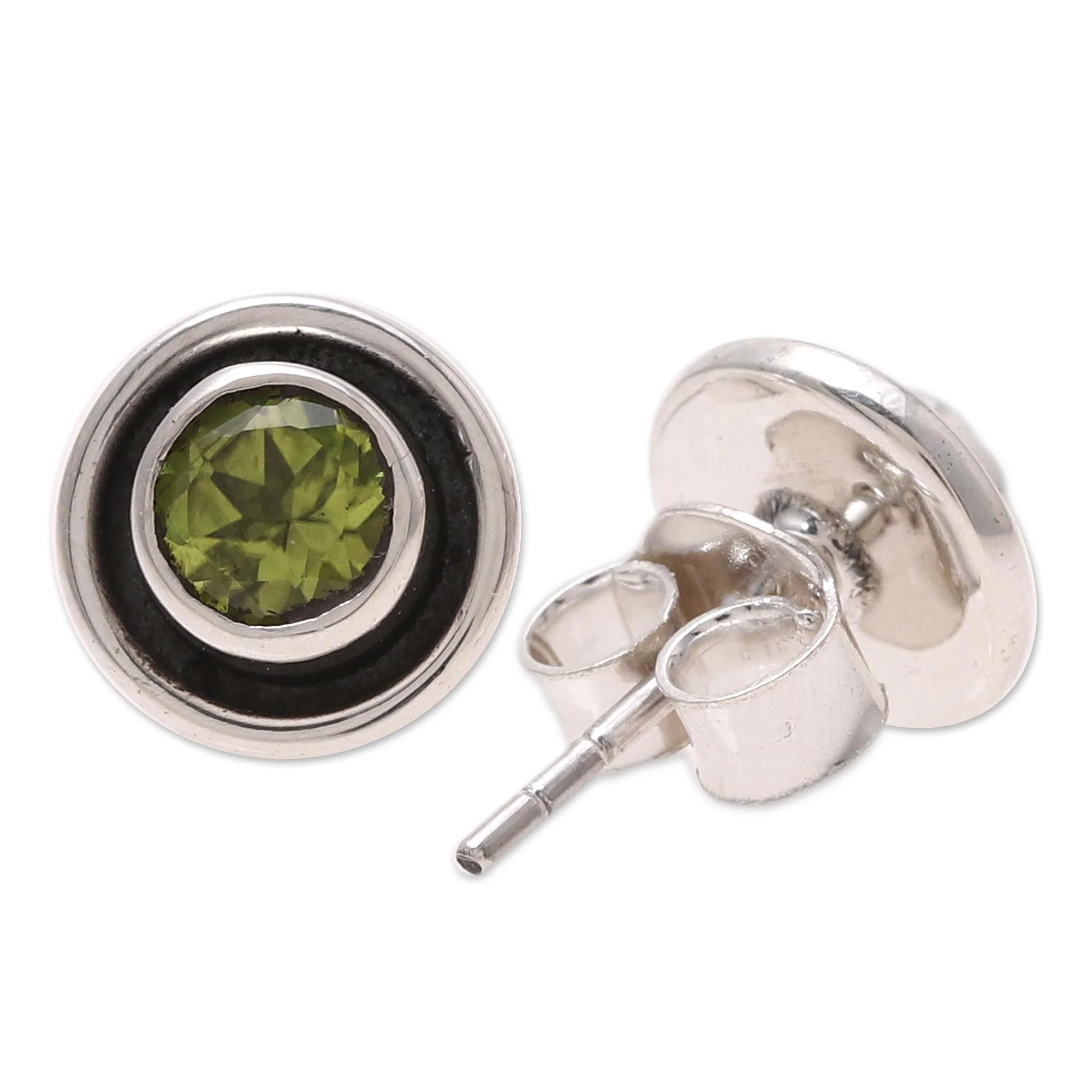 Graceful Frames Circular Peridot Stud Earrings from India - Image 4