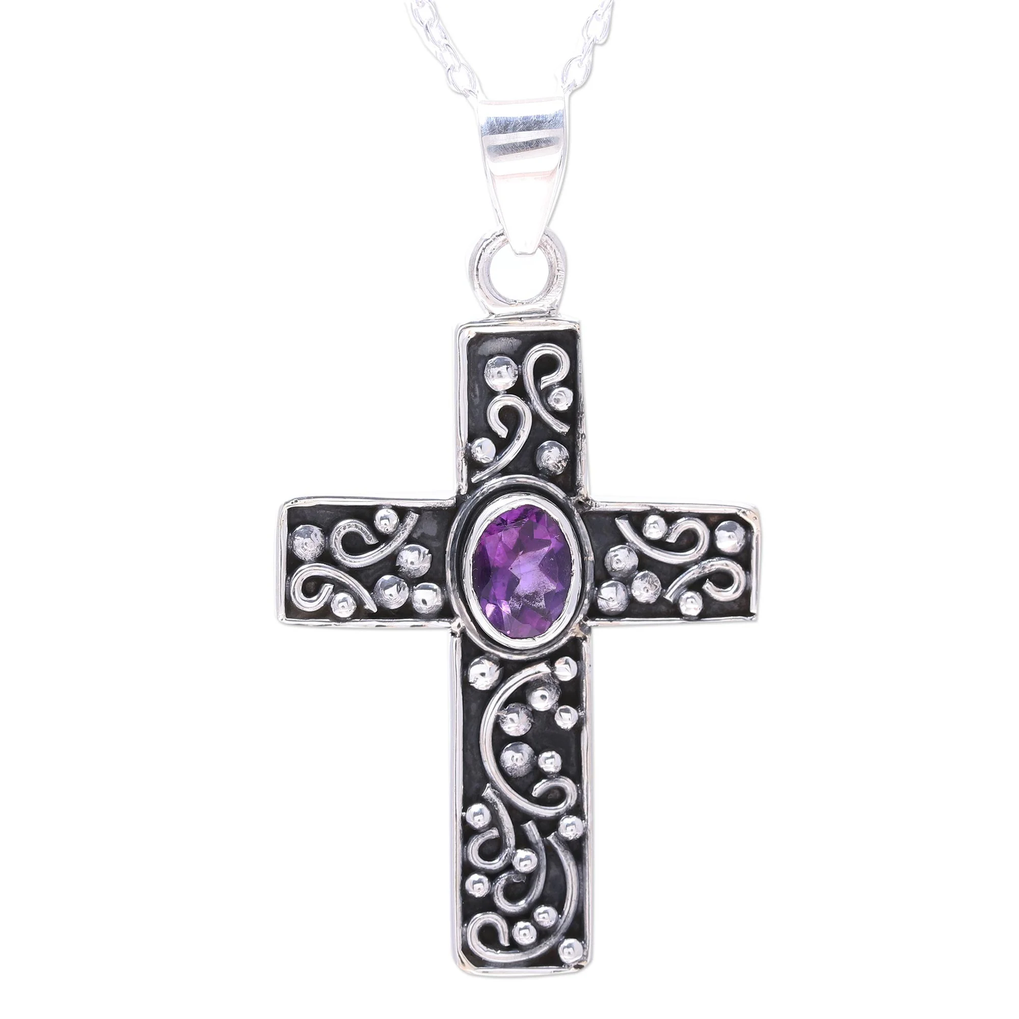 Gracious Cross Amethyst Cross Pendant Necklace from India - Image 4