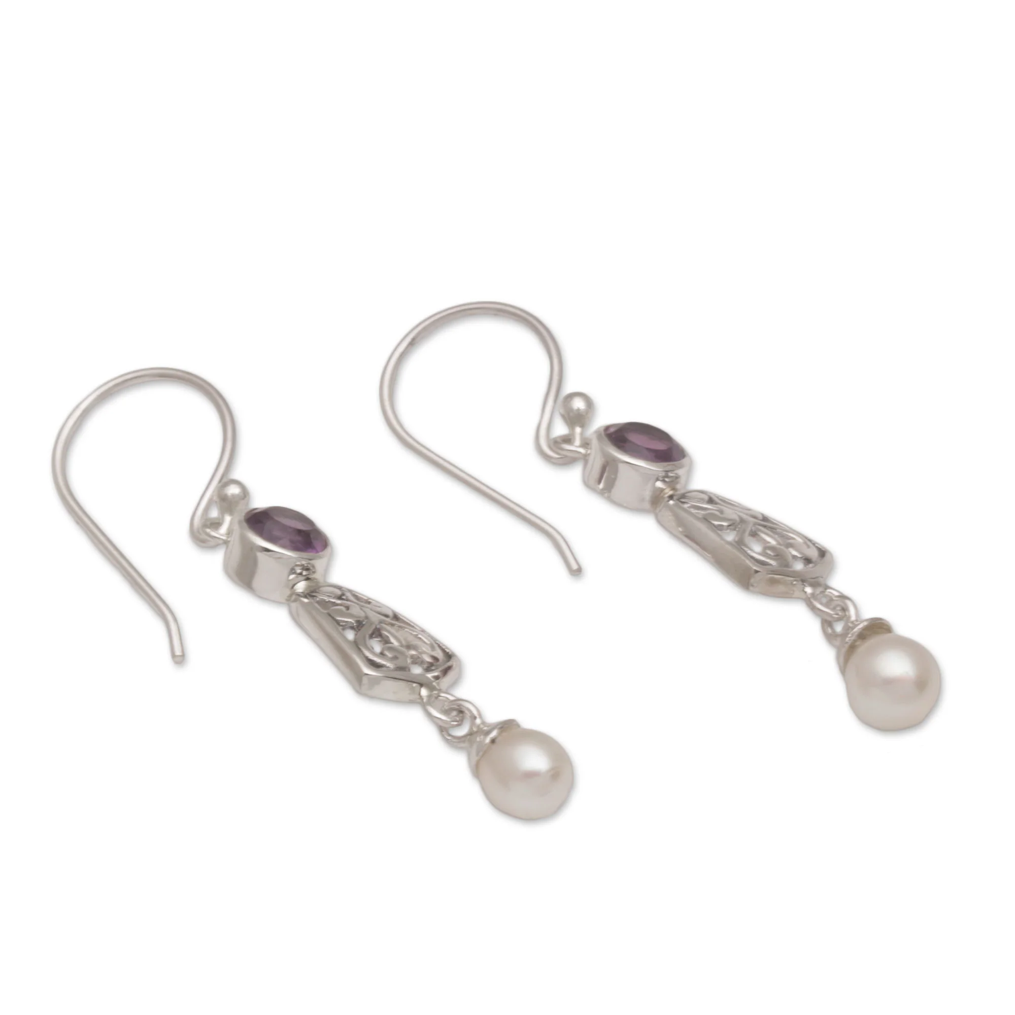 Gracious Offering Hook Earrings with Amethyst and Cultured Pearl - Image 4