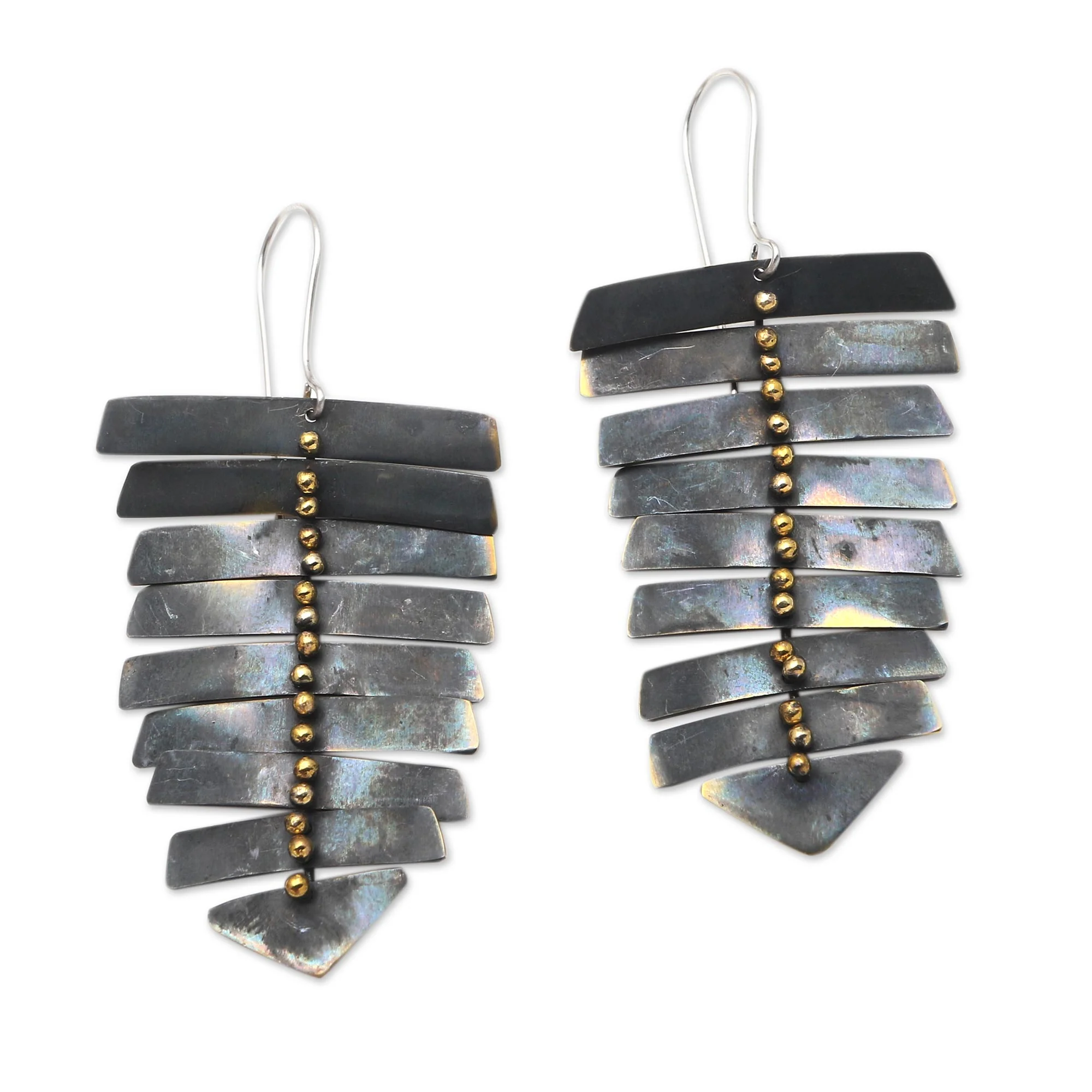 Graduated Bars Balinese Brass Dangle Earrings on Stainless Steel Hooks - Image 2