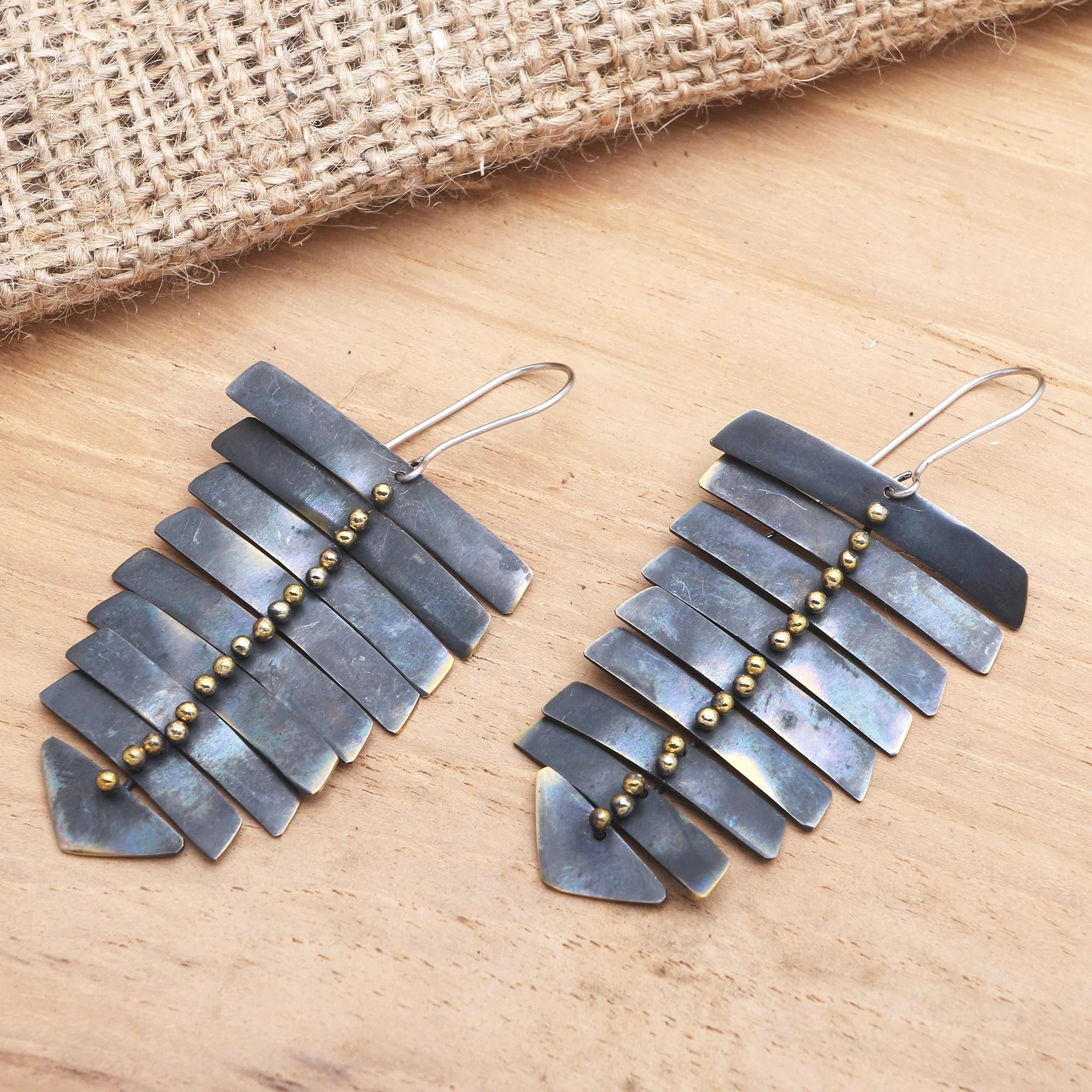 Graduated Bars Balinese Brass Dangle Earrings on Stainless Steel Hooks - Image 3
