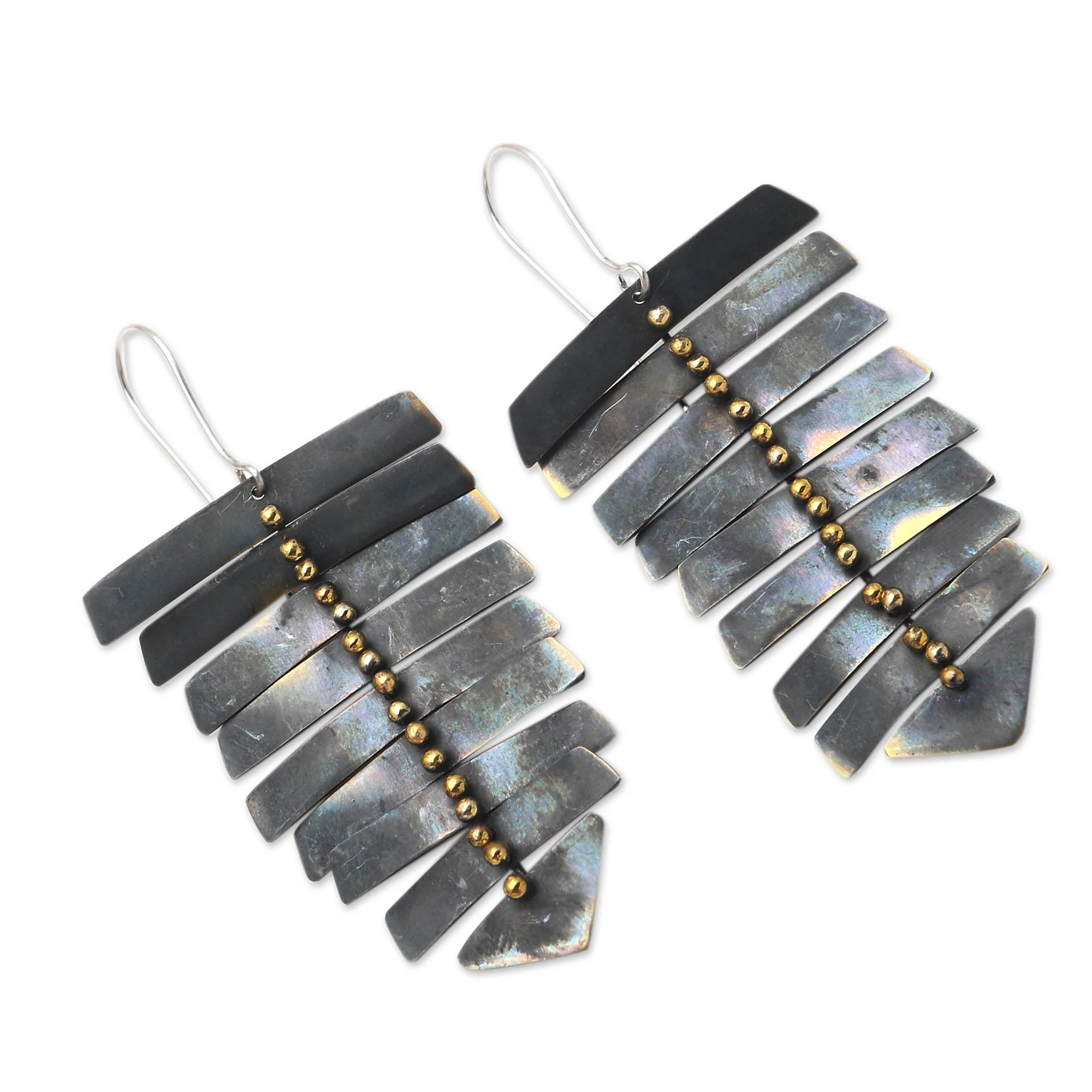 Graduated Bars Balinese Brass Dangle Earrings on Stainless Steel Hooks - Image 4