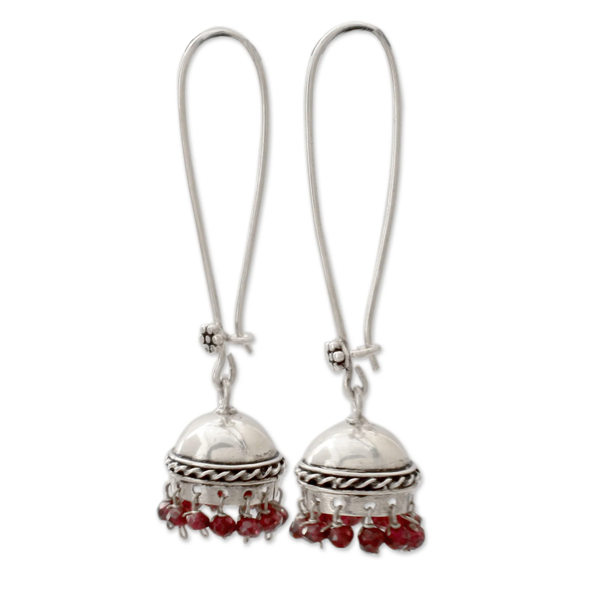 Grand Tradition Indian Style Garnet and Sterling Silver Earrings - Image 2