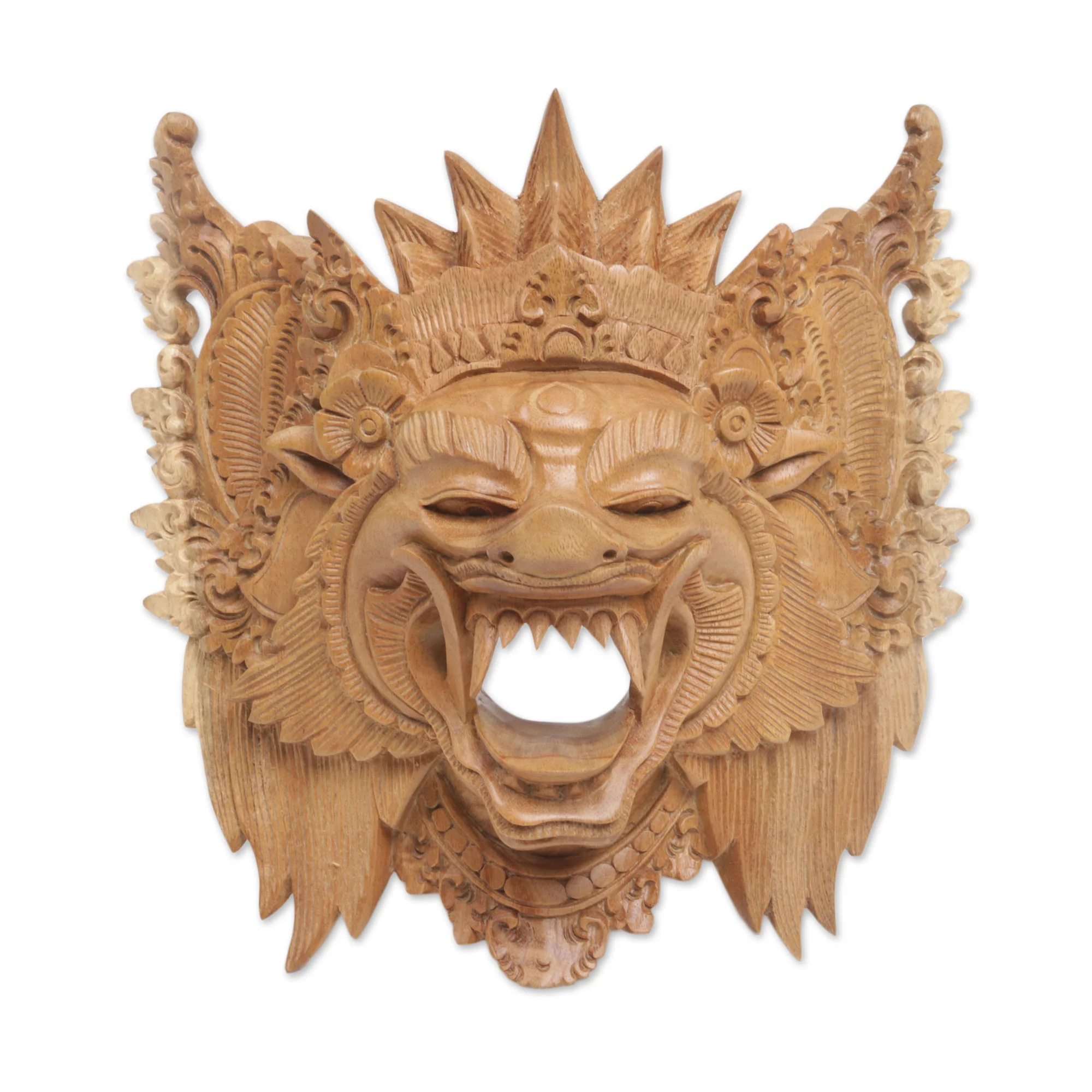 Great Boar Hand Carved Acacia Wood Barong Bangkal Mask - Image 2