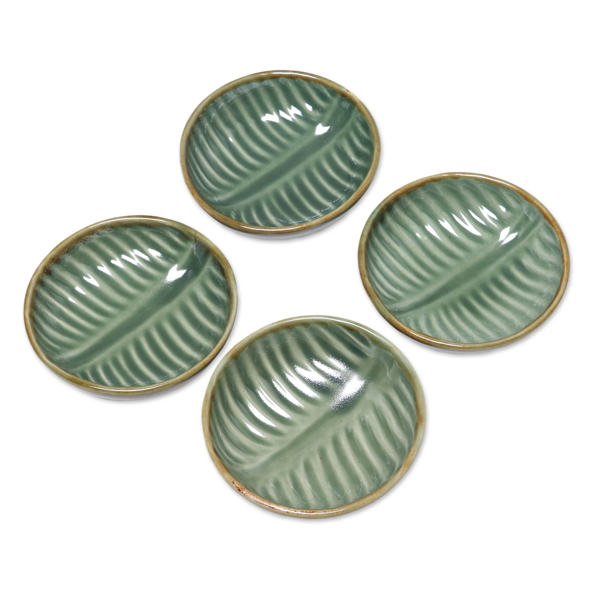Green Banana Leaf Ceramic Dessert Bowl Set - Image 3