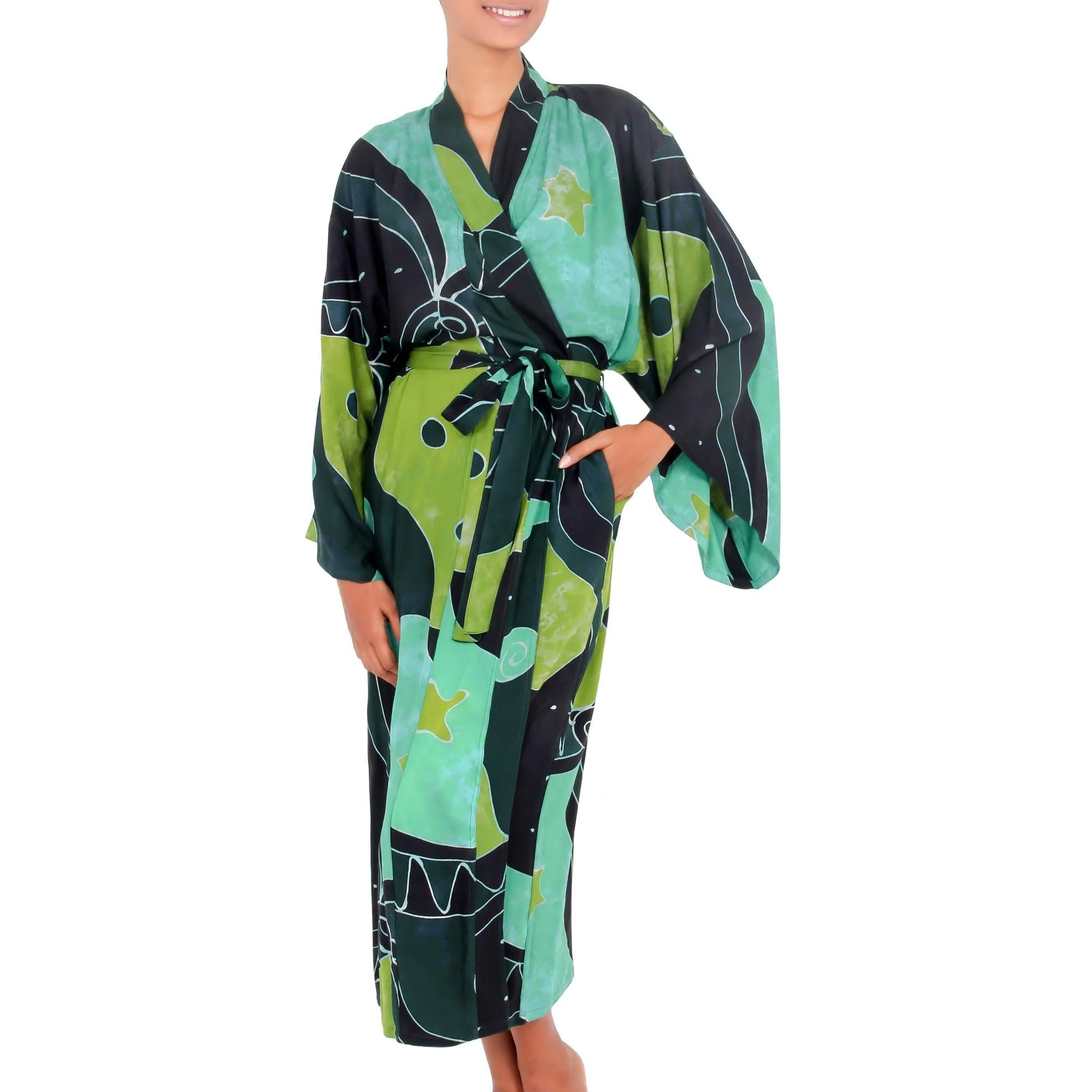 Green & Black Batik Robe - Image 2