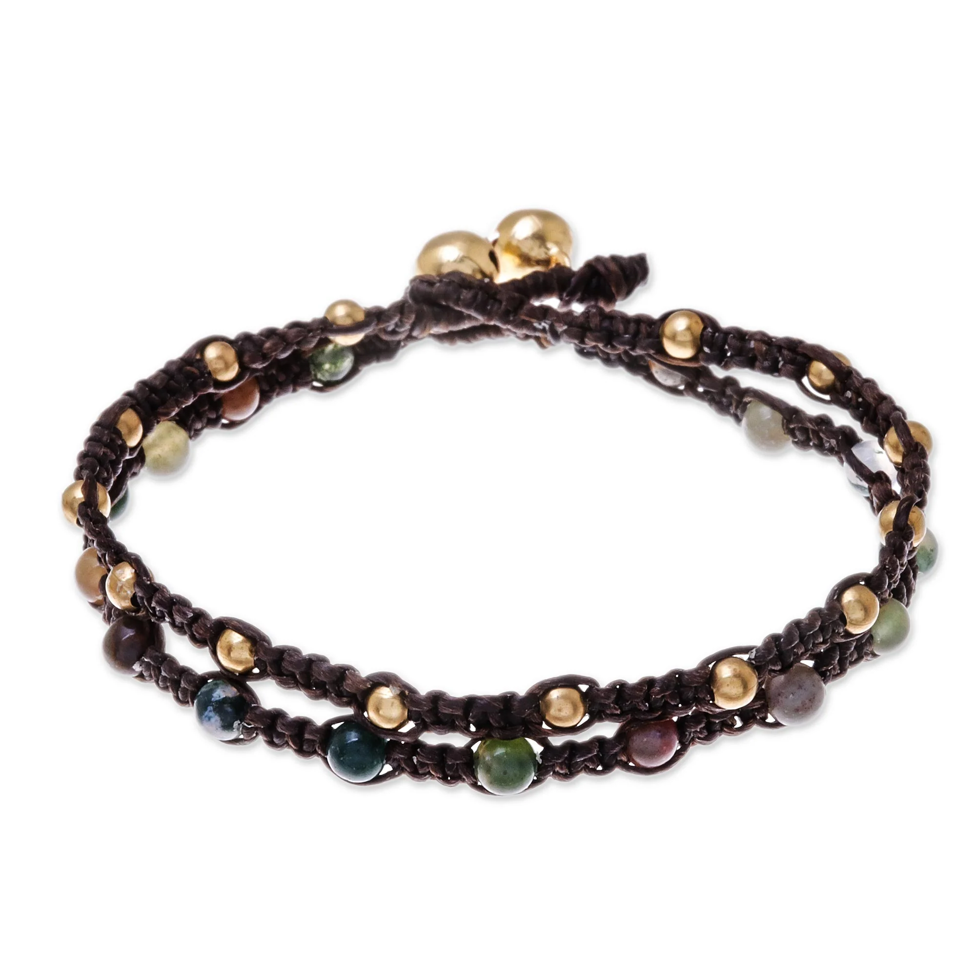 Green Boho Chic Agate Brass Bracelet - Image 2