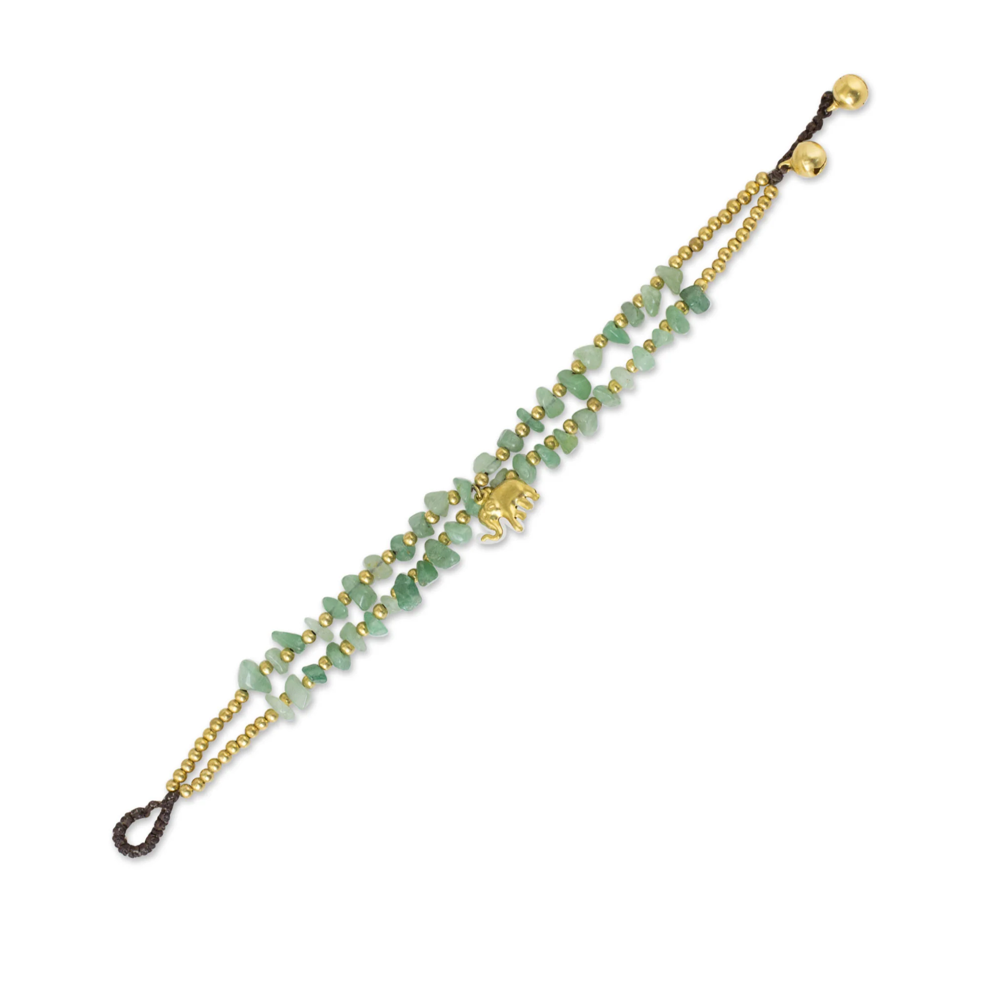 Green Elephant Green Quartz Beaded Elephant Charm Bracelet from Thailand - Image 3