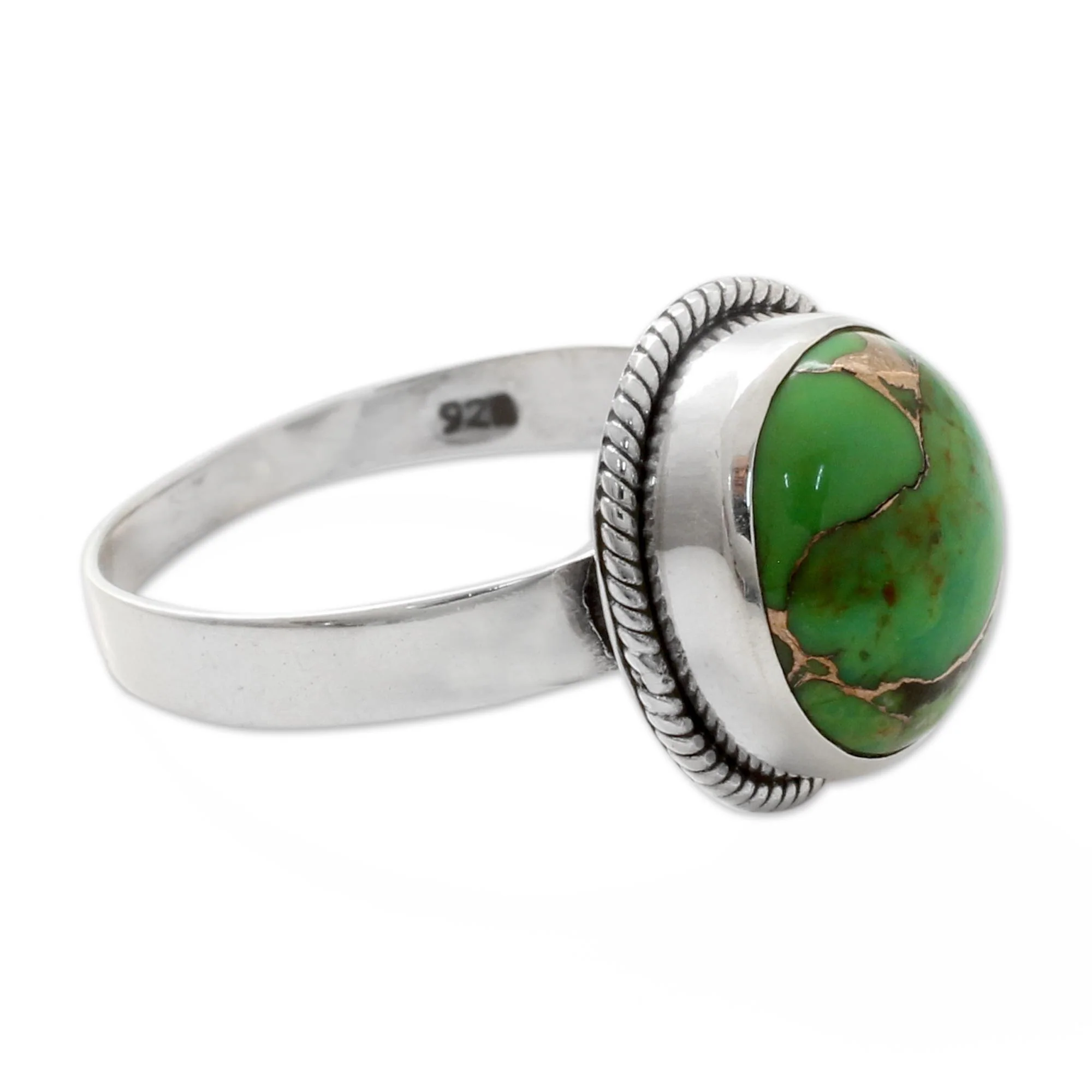 Green Fields in Jaipur Silver Silver Ring with Green Composite Turquoise - Image 3