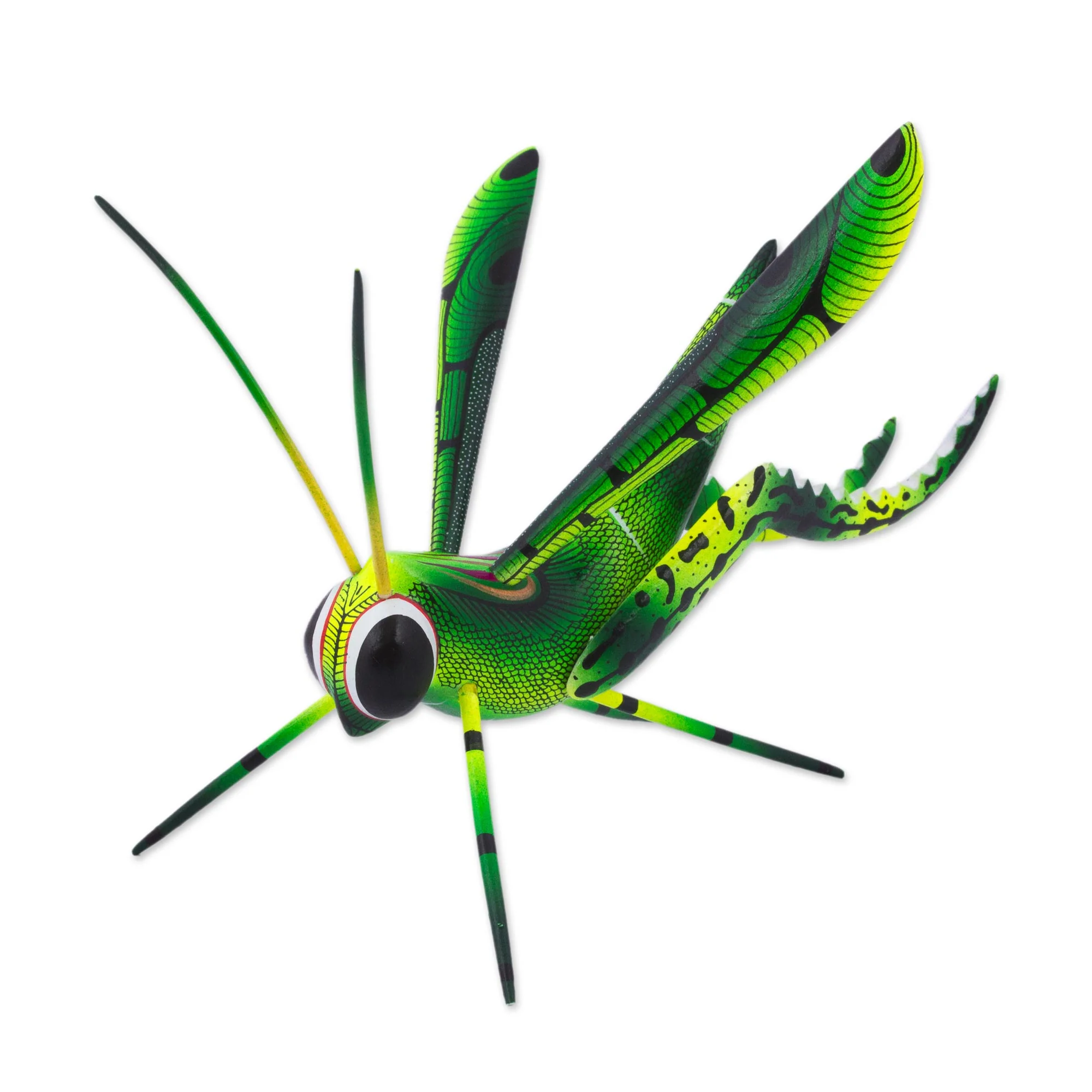Green Good Luck Cricket Wood Alebrije Cricket Sculpture in Green from Mexico - Image 2