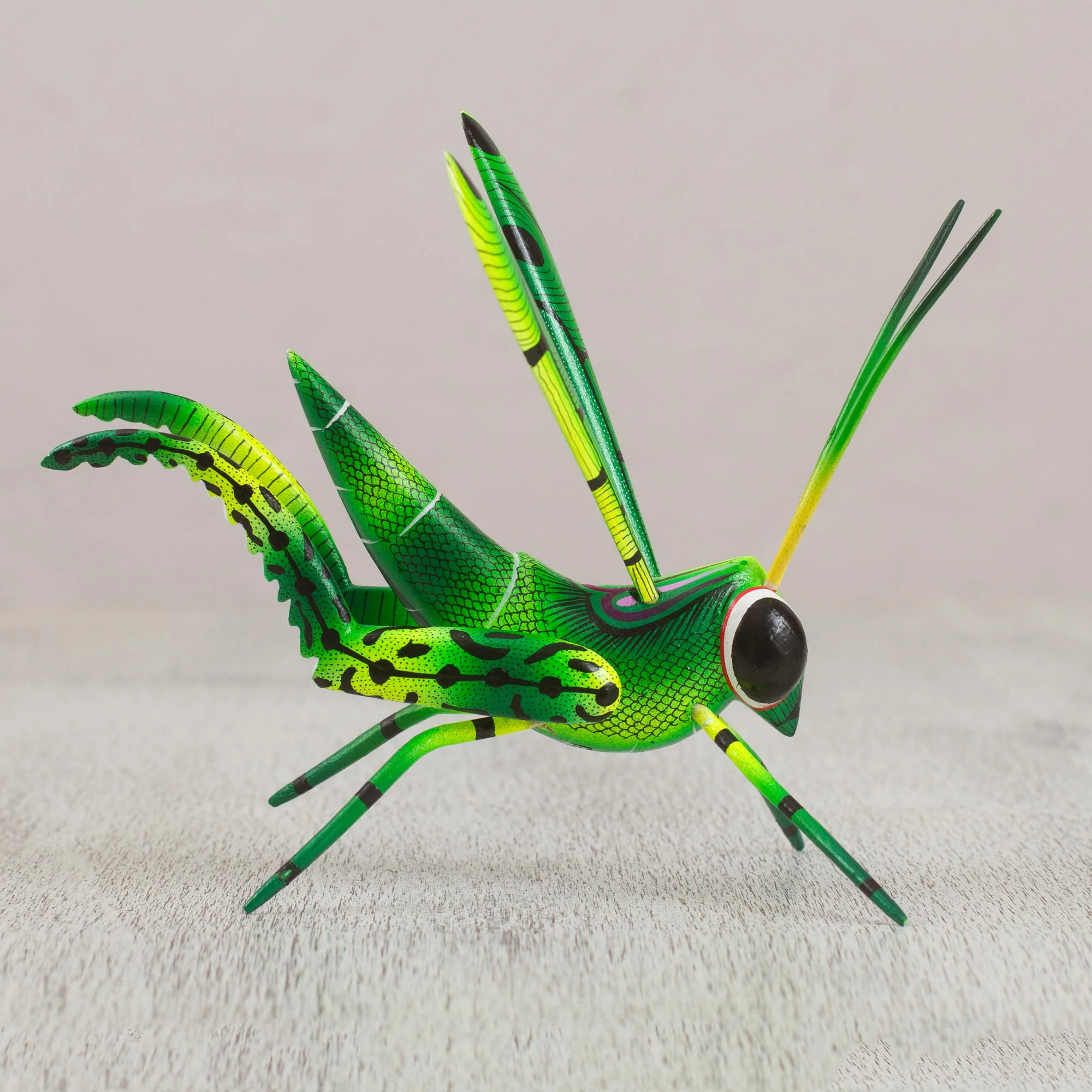 Green Good Luck Cricket Wood Alebrije Cricket Sculpture in Green from Mexico - Image 3