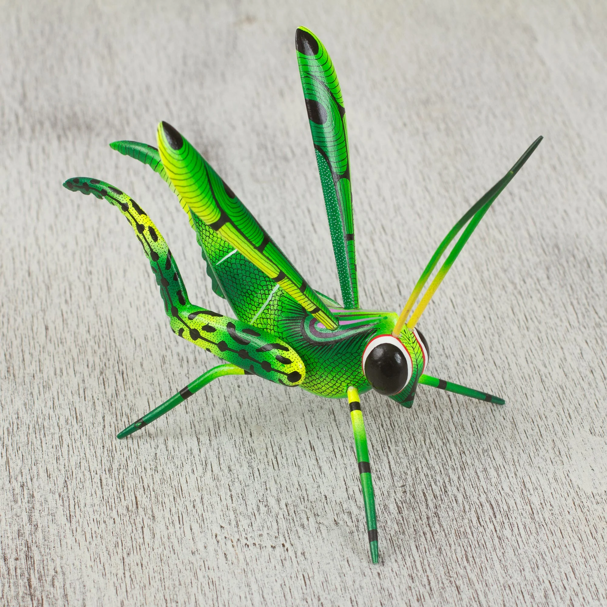 Green Good Luck Cricket Wood Alebrije Cricket Sculpture in Green from Mexico - Image 4
