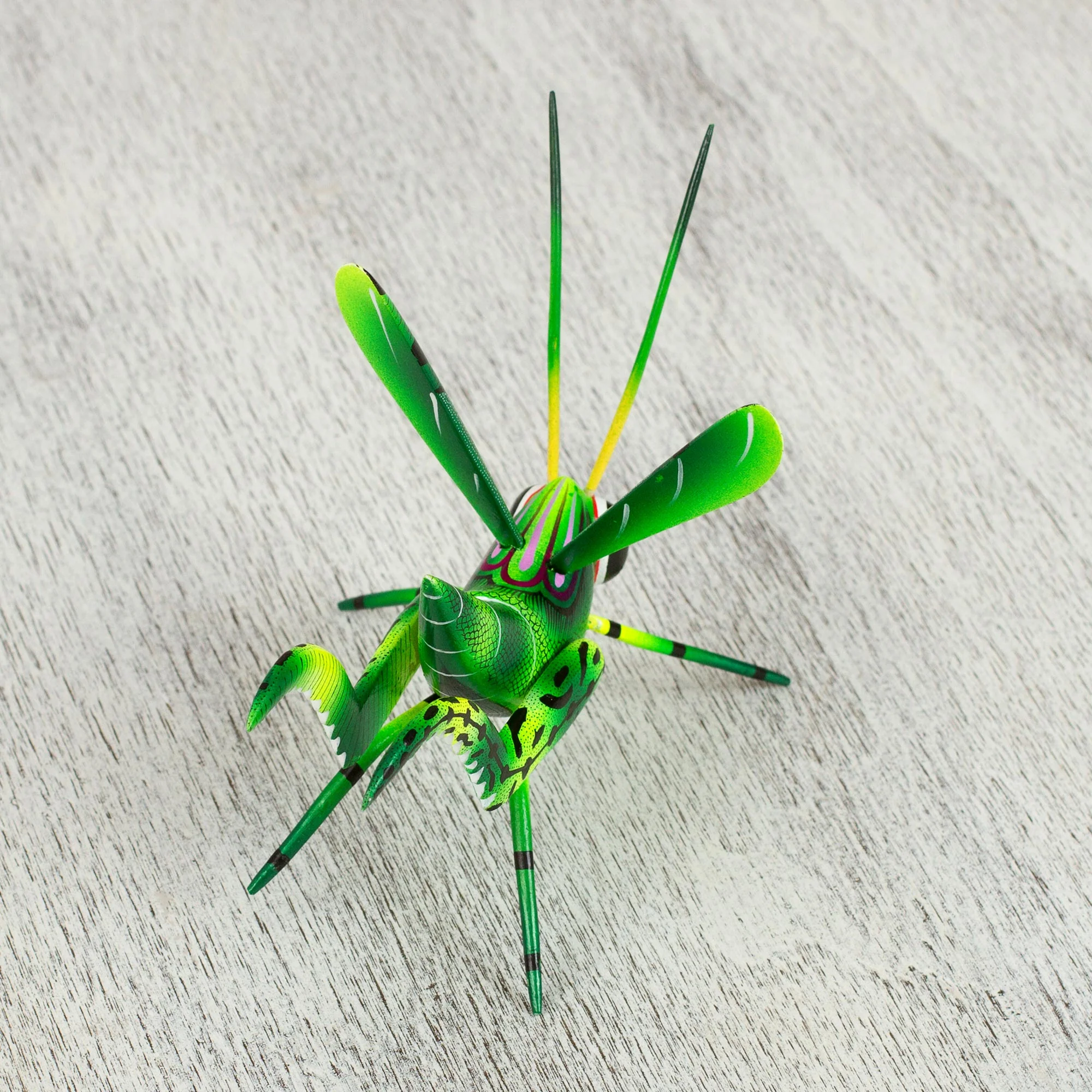 Green Good Luck Cricket Wood Alebrije Cricket Sculpture in Green from Mexico - Image 5