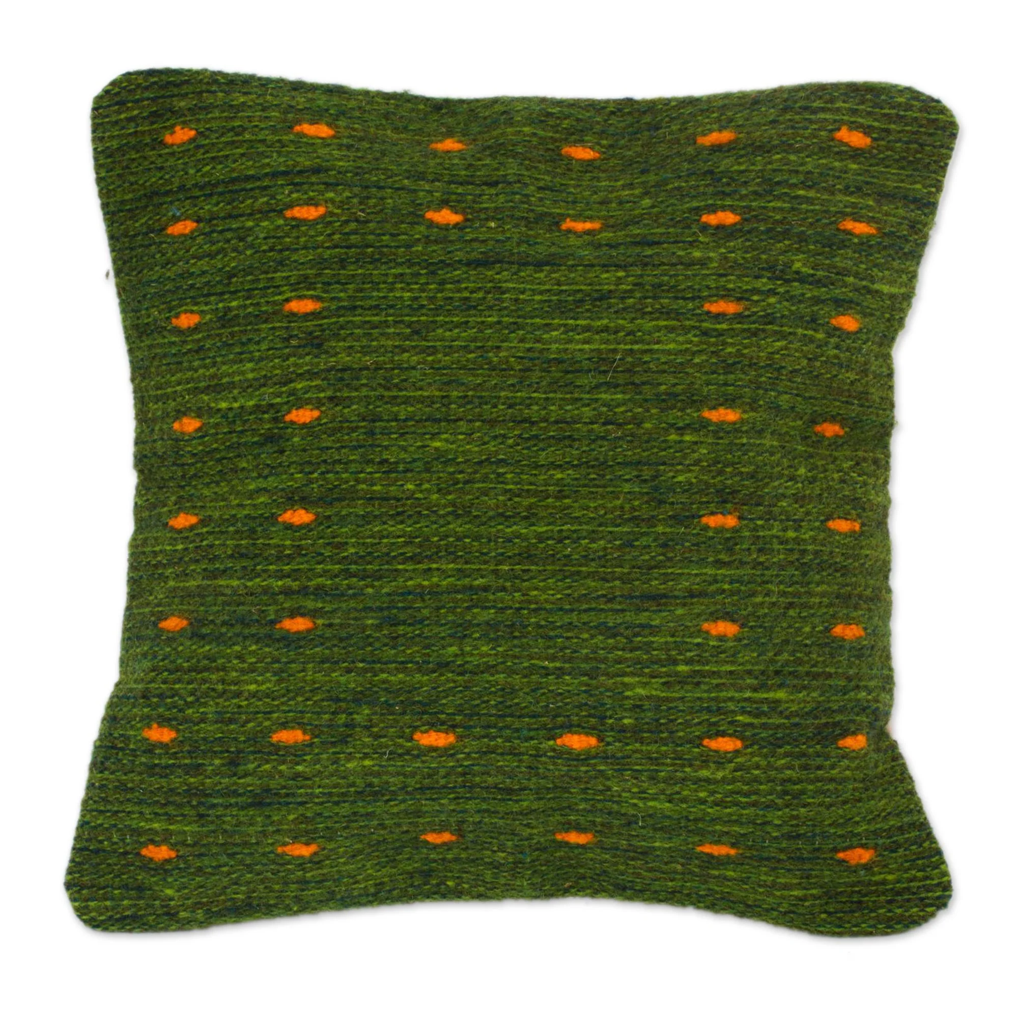 Green Hand Woven Wool Throw Pillow Cover, 'Dotted Passion In Green' - Image 2
