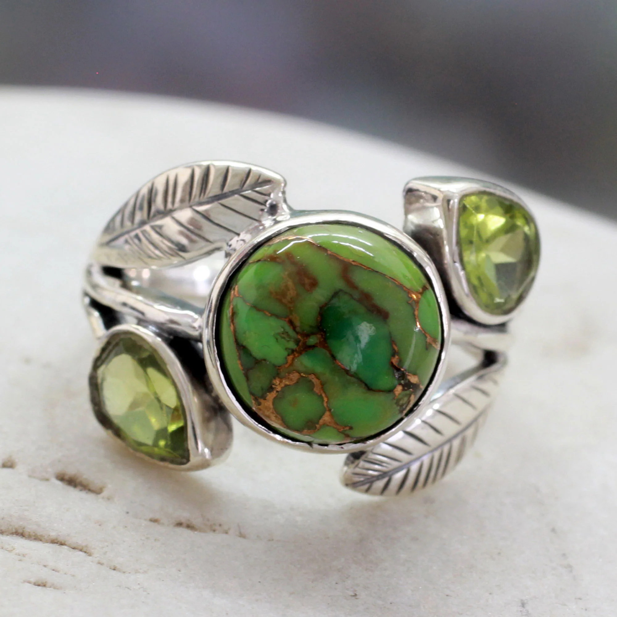 Green Ivy Sterling Silver Cocktail Ring - Image 4