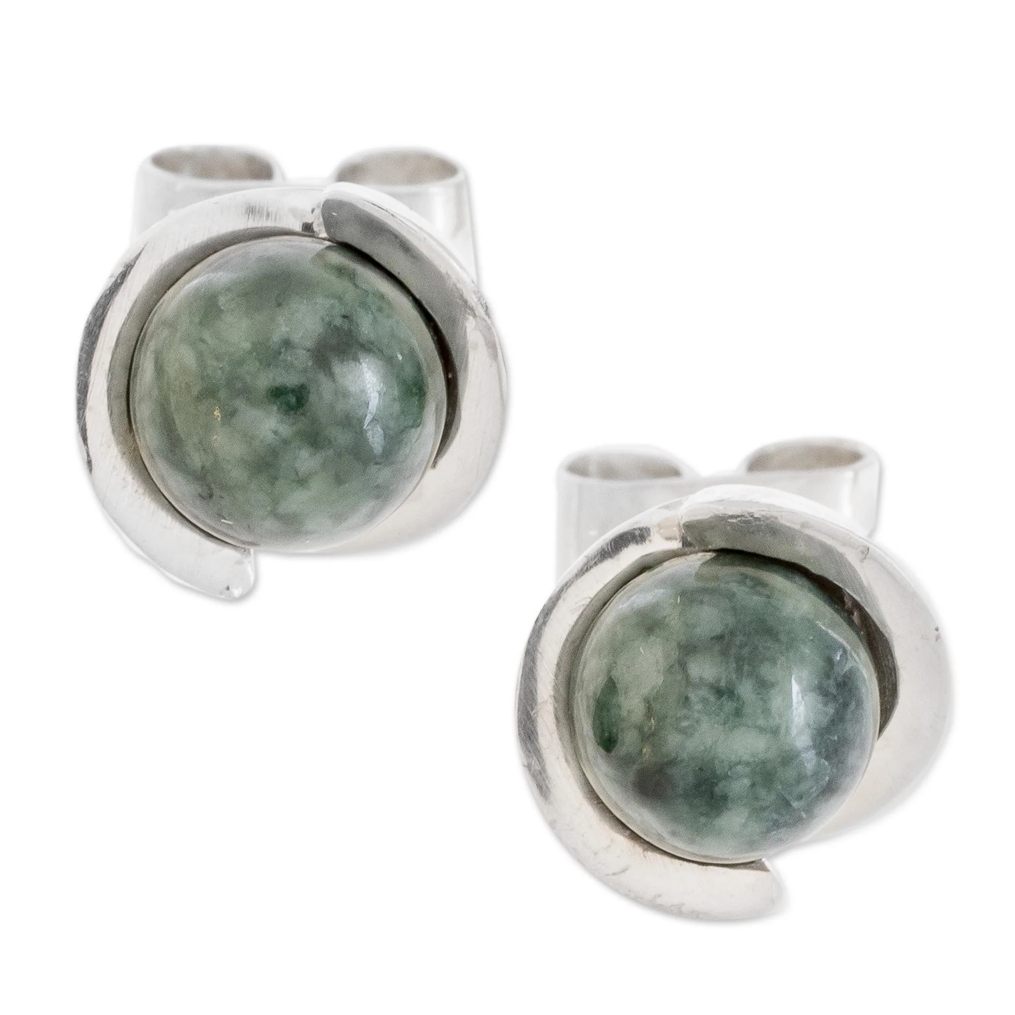 Green Magic Silhouette Modern Jade Stud Earrings in Dark Green from Guatemala - Image 2