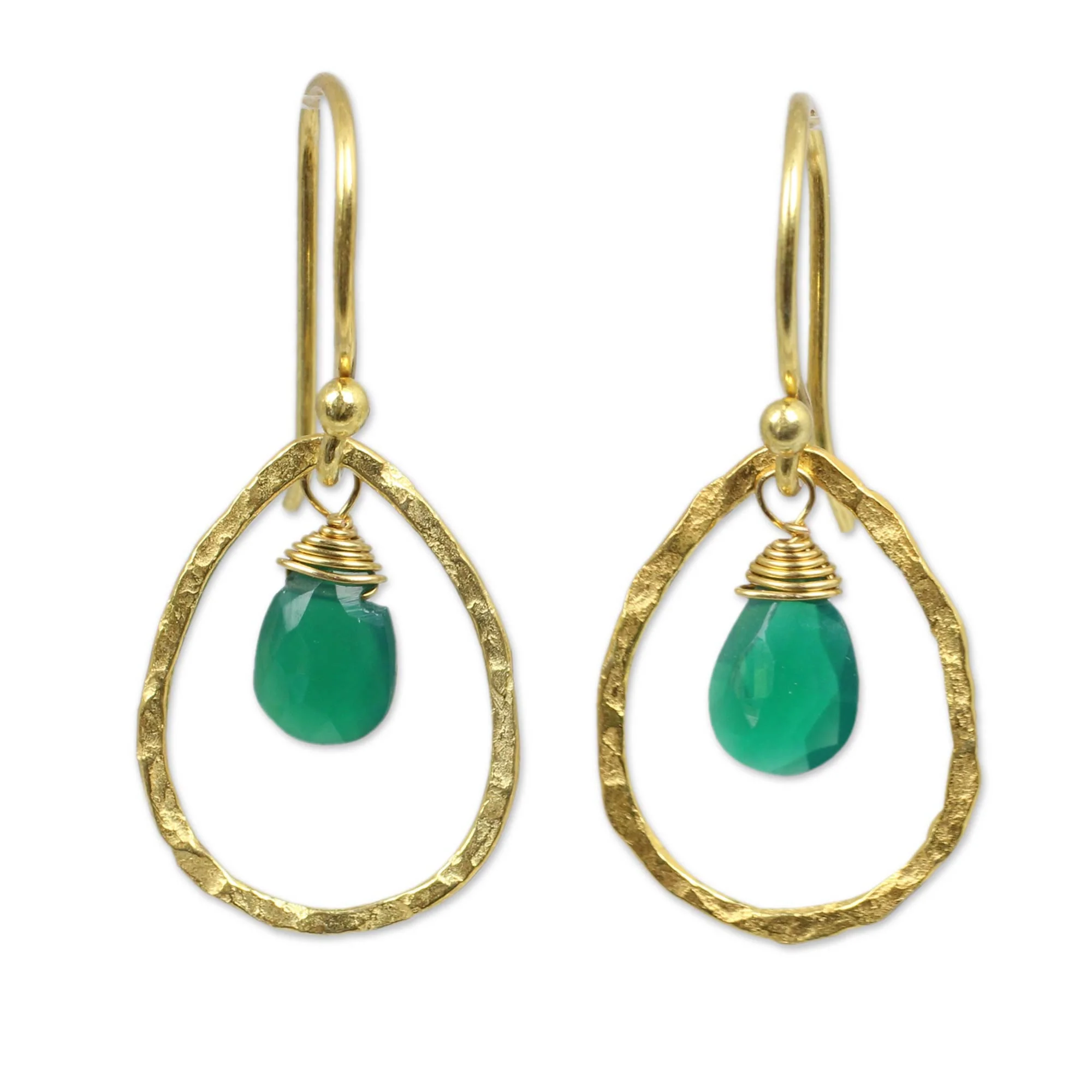 Green Minimalism Onyx Gold Plated Hook Earrings - Image 2
