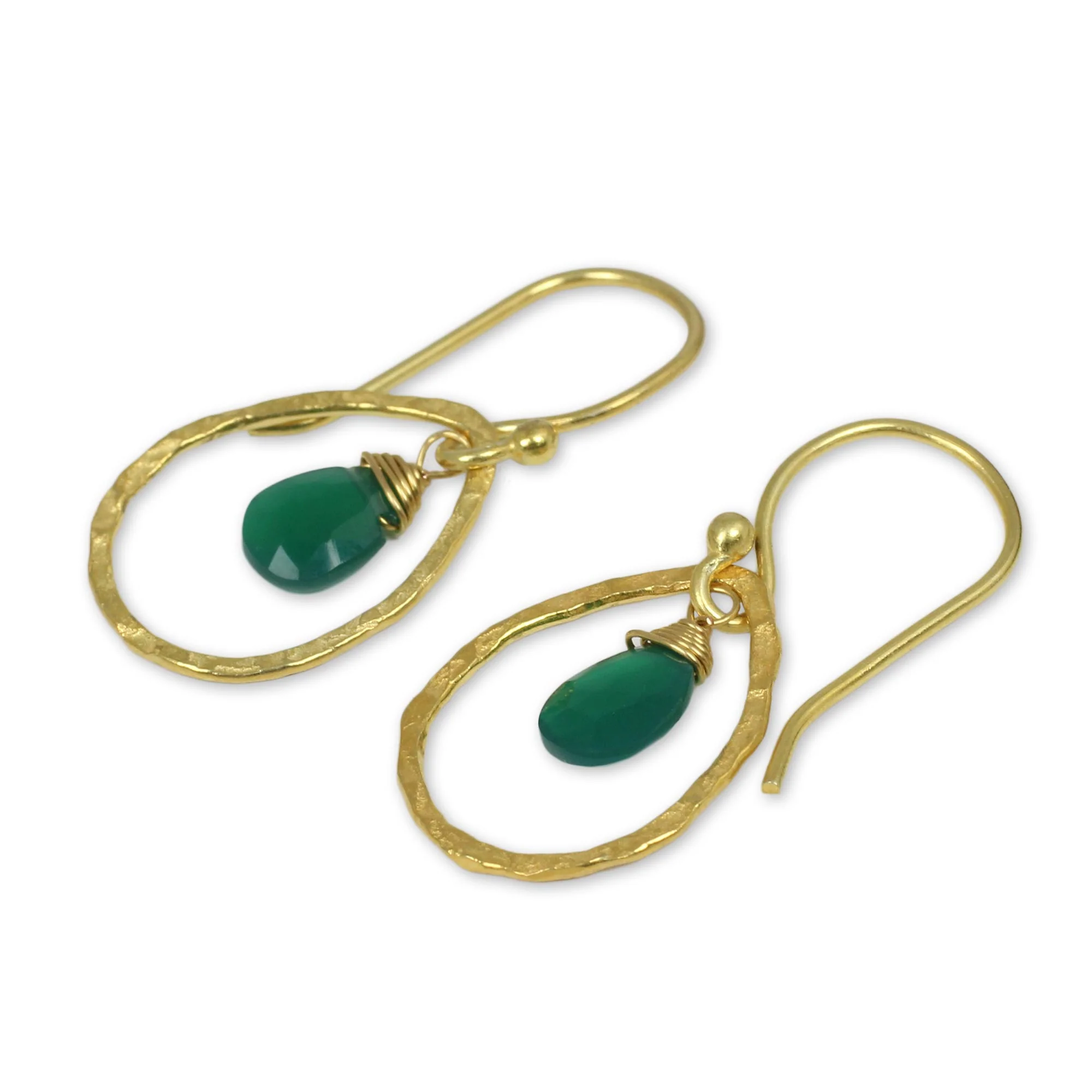 Green Minimalism Onyx Gold Plated Hook Earrings - Image 3