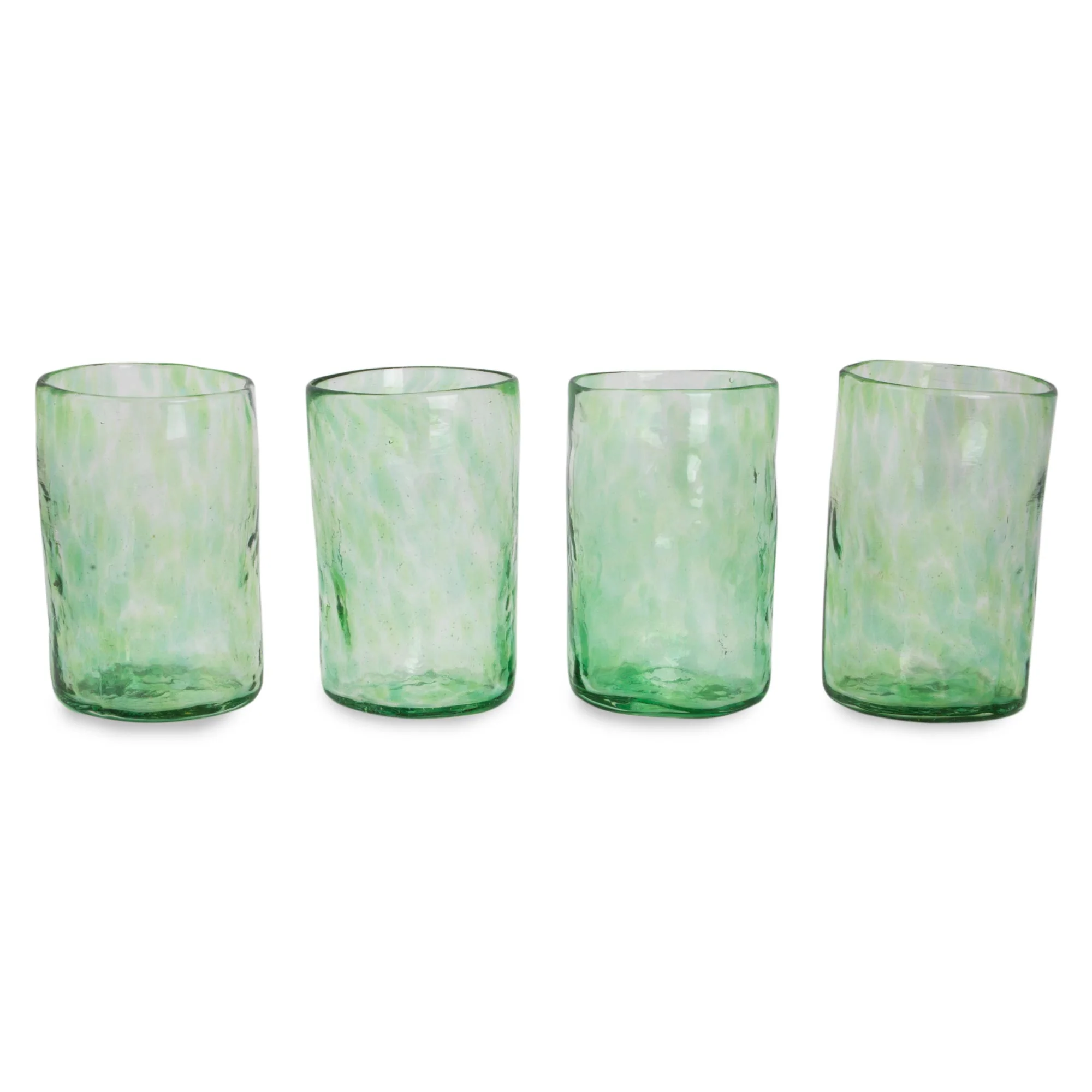Green Mist Set of 4 Artisan Crafted Blown Glass Green Tumblers - Image 2