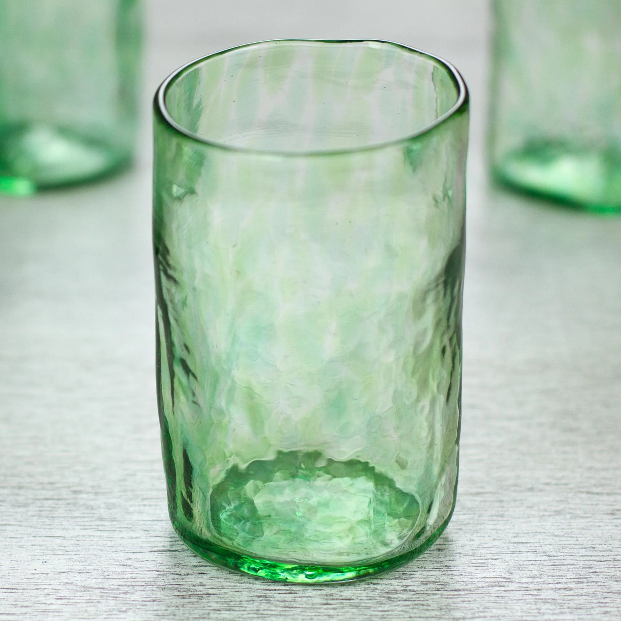 Green Mist Set of 4 Artisan Crafted Blown Glass Green Tumblers - Image 3