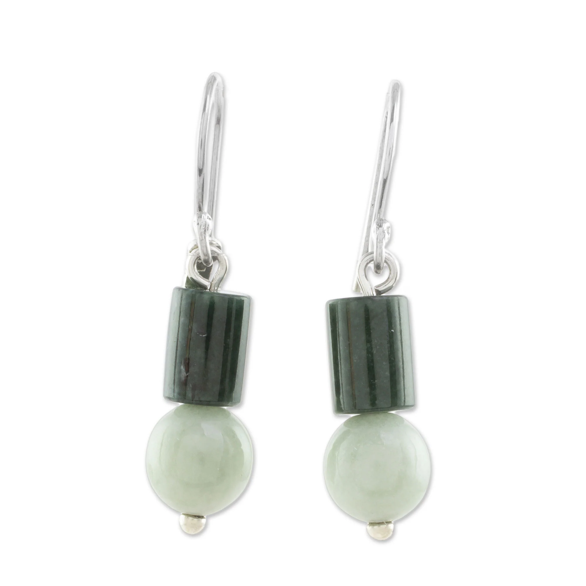 Green Nature Bi-Color Jade Dangle Earrings Crafted in Guatemala - Image 2