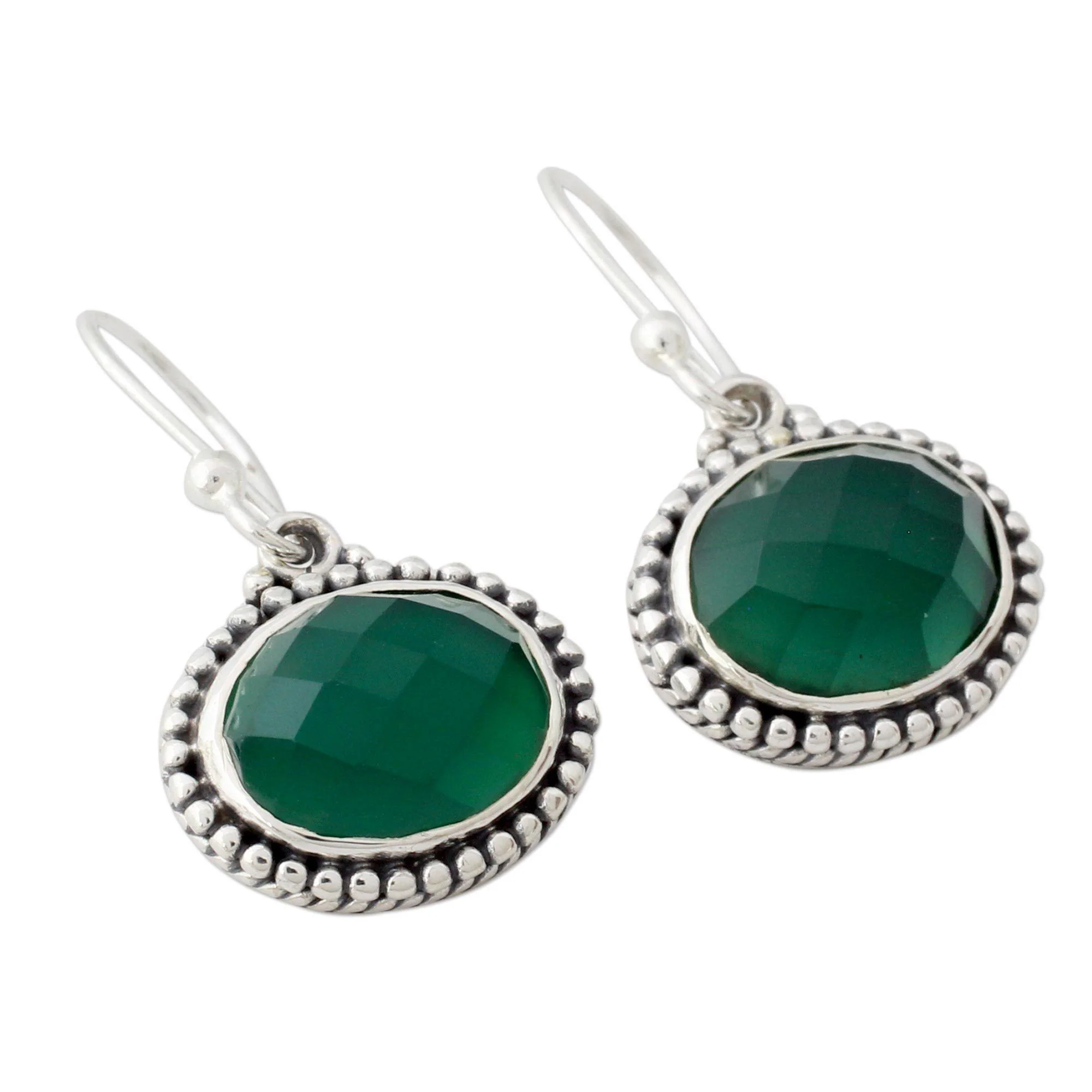 Green Onyx & Sterling Silver Drop Earrings - Image 3