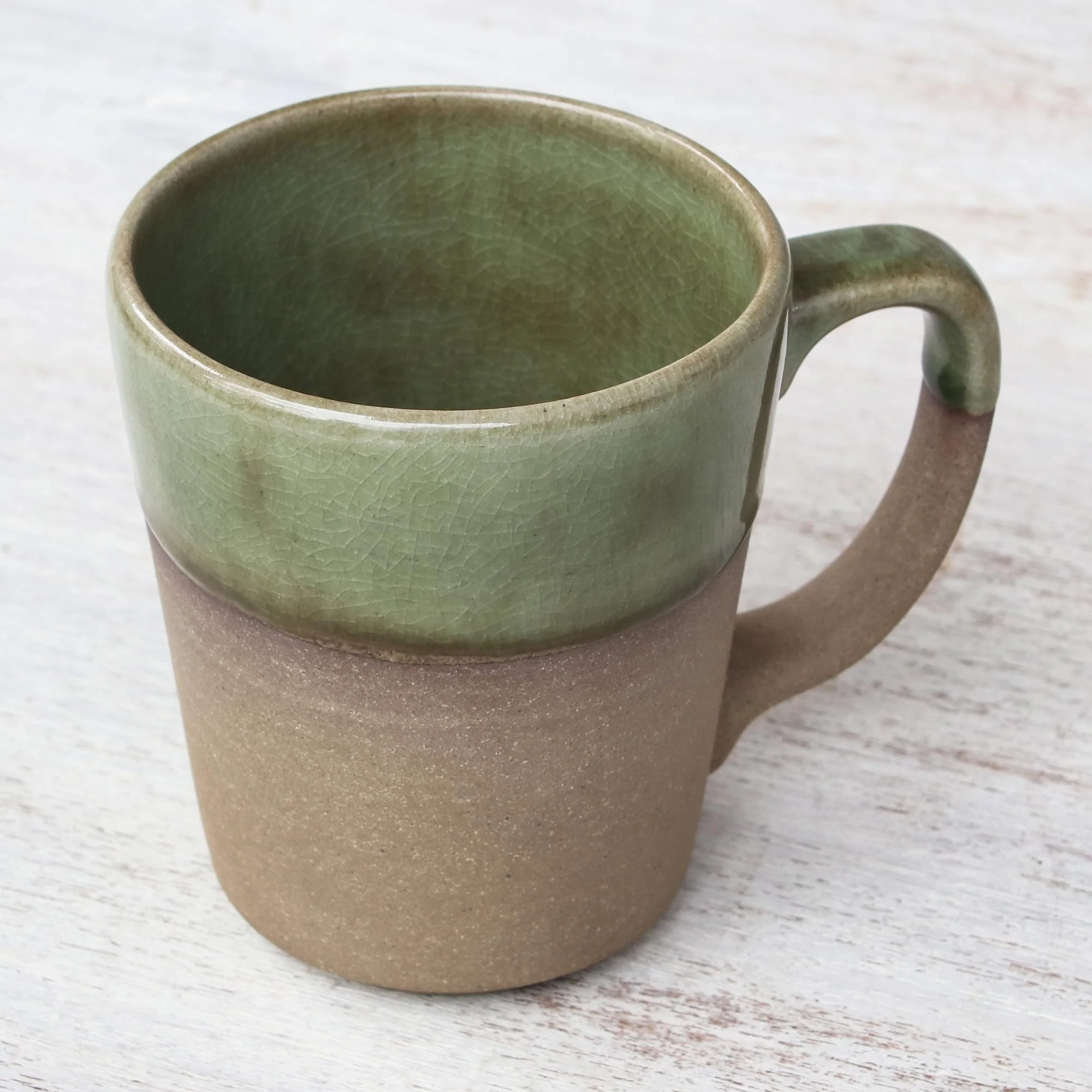 Green Patina Handcrafted Brown and Green Two-Tone Ceramic Mug - Image 3