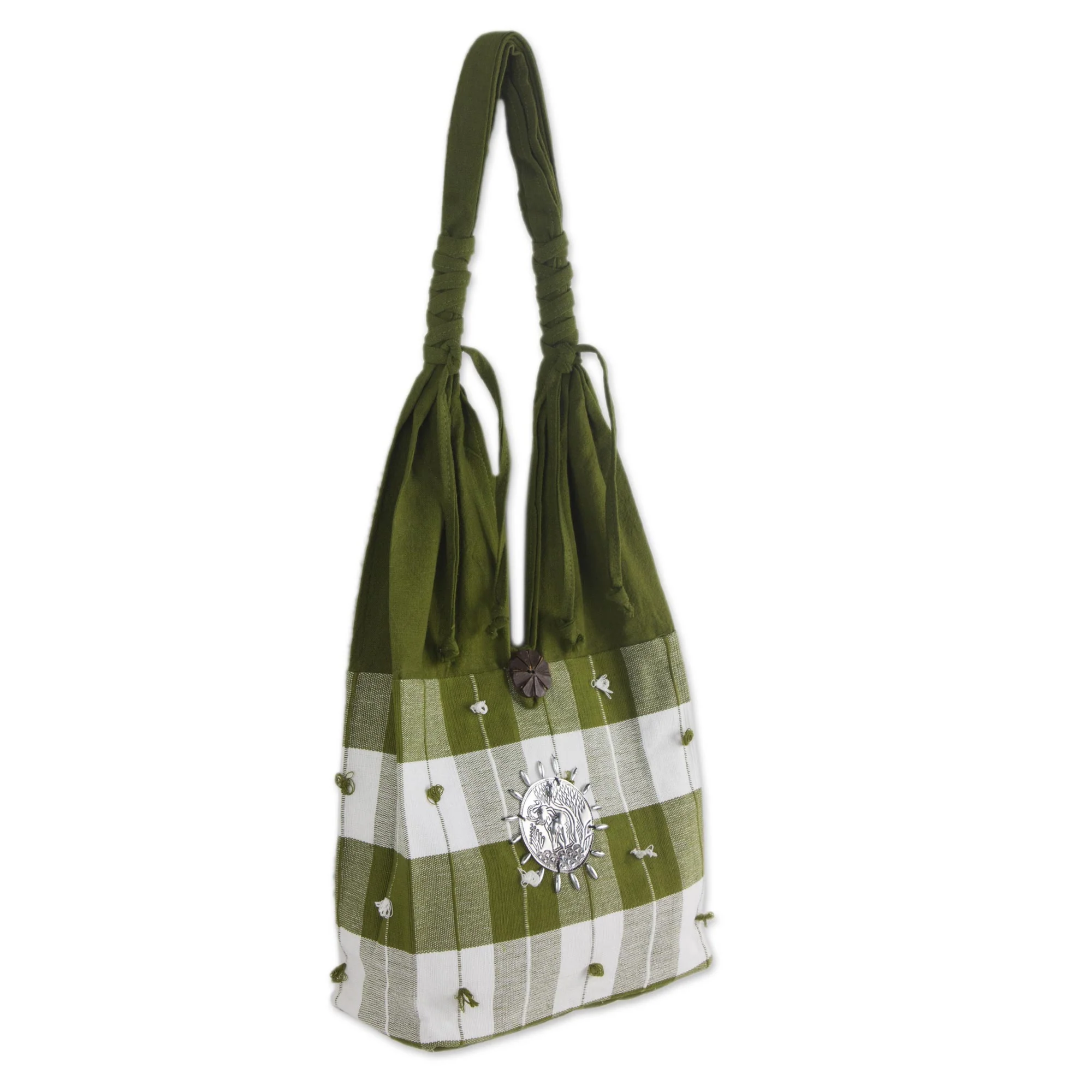 Green Plaid Elephant Cotton Handbag - Image 2