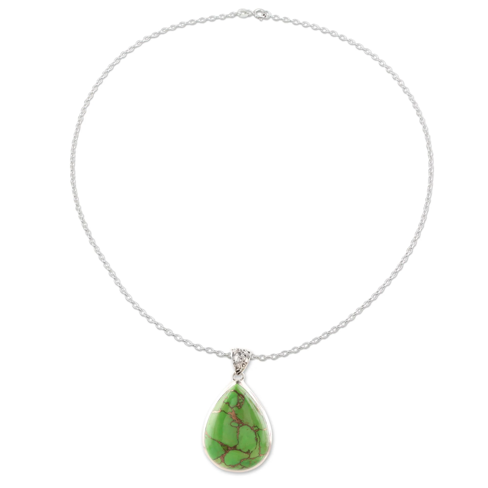 Green Teardrop Teardrop Green Composite Turquoise and Silver Necklace - Image 2