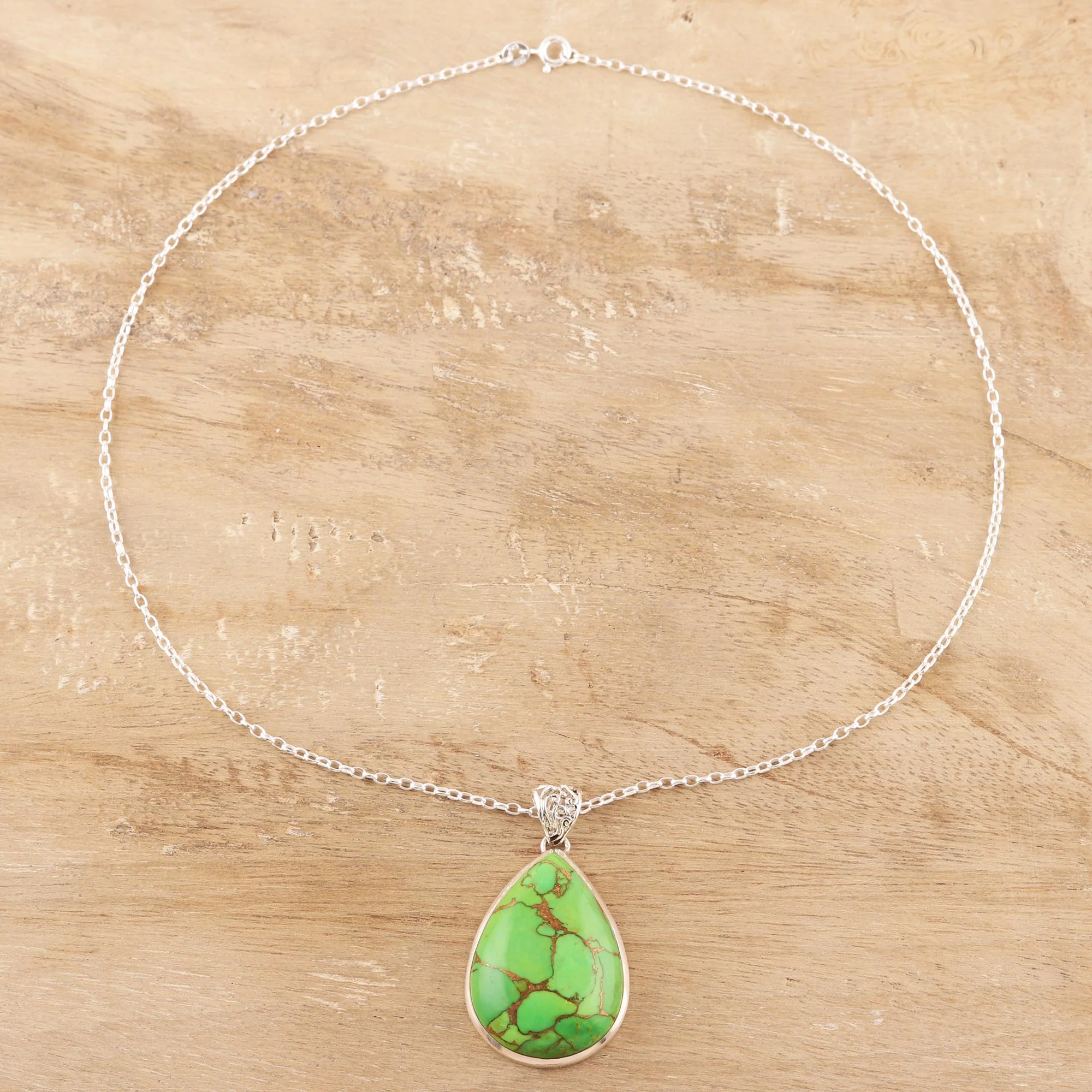 Green Teardrop Teardrop Green Composite Turquoise and Silver Necklace - Image 3