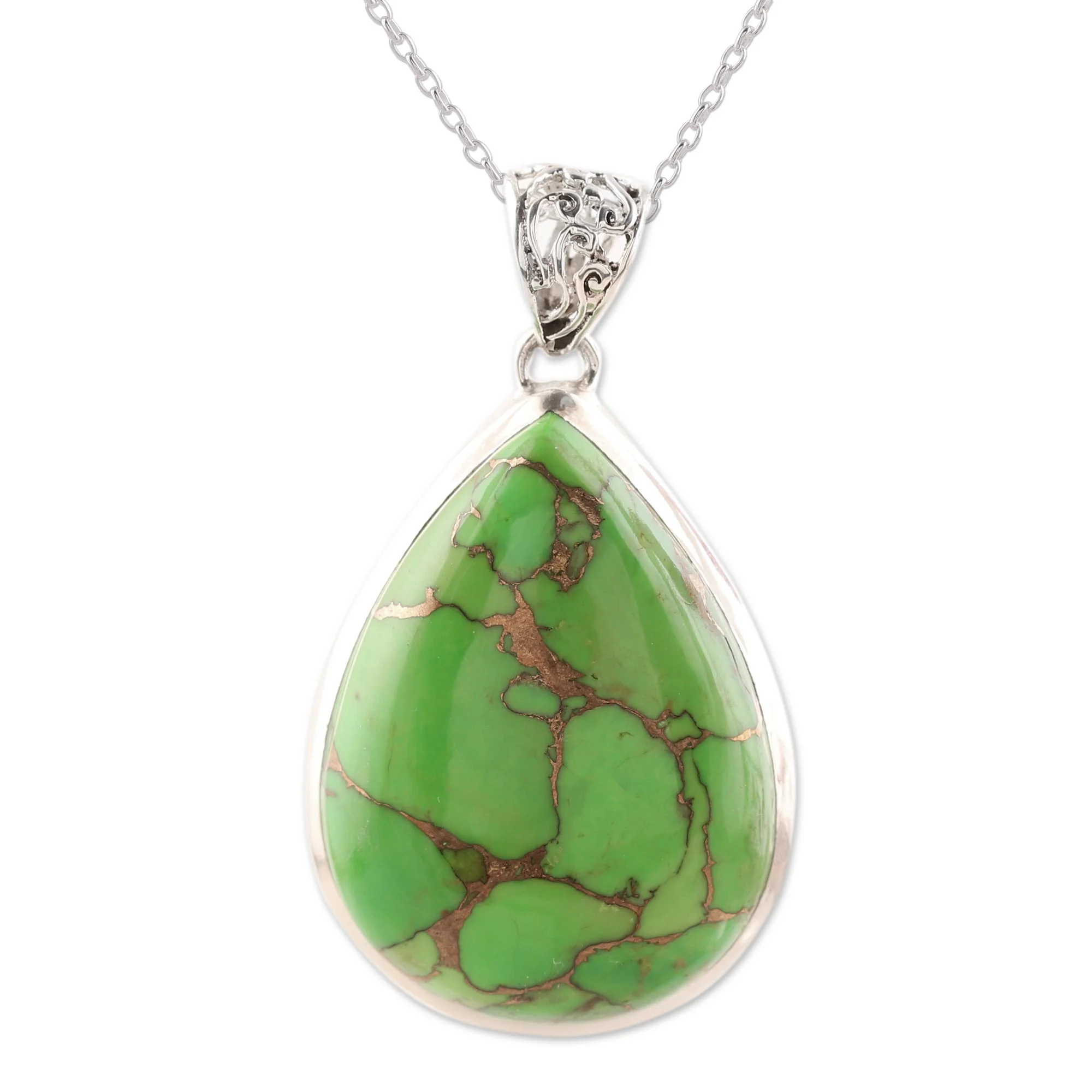 Green Teardrop Teardrop Green Composite Turquoise and Silver Necklace - Image 4