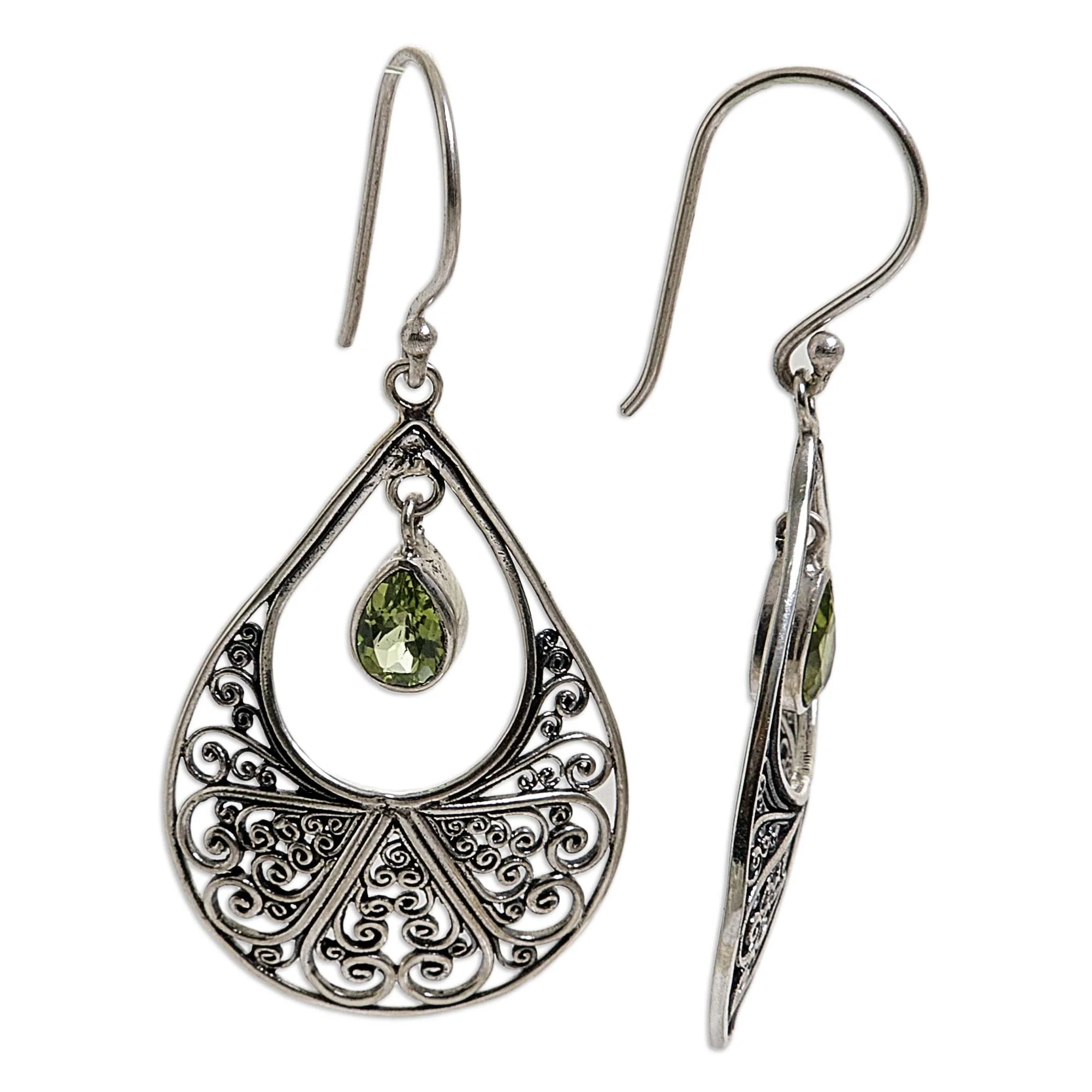 Green Tears of Happiness Hand Made Sterling Silver and Peridot Dangle Earrings - Image 4
