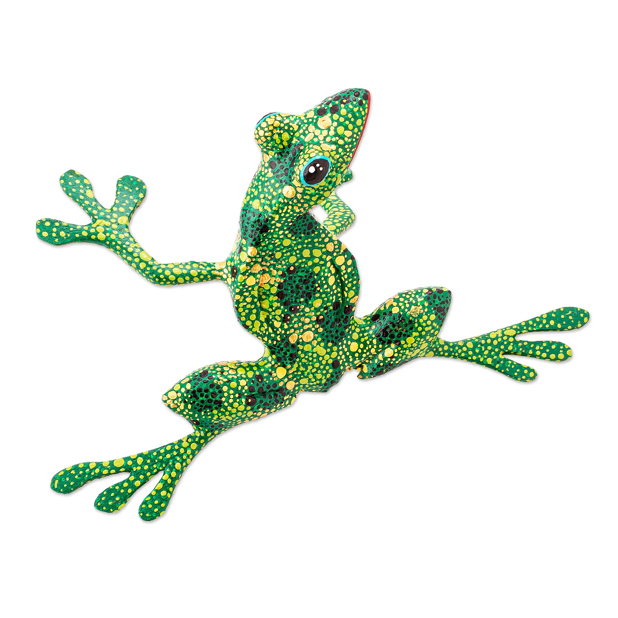Green Tree Frog Handmade Wood Green Frog Alebrije Sculpture from Mexico - Image 2