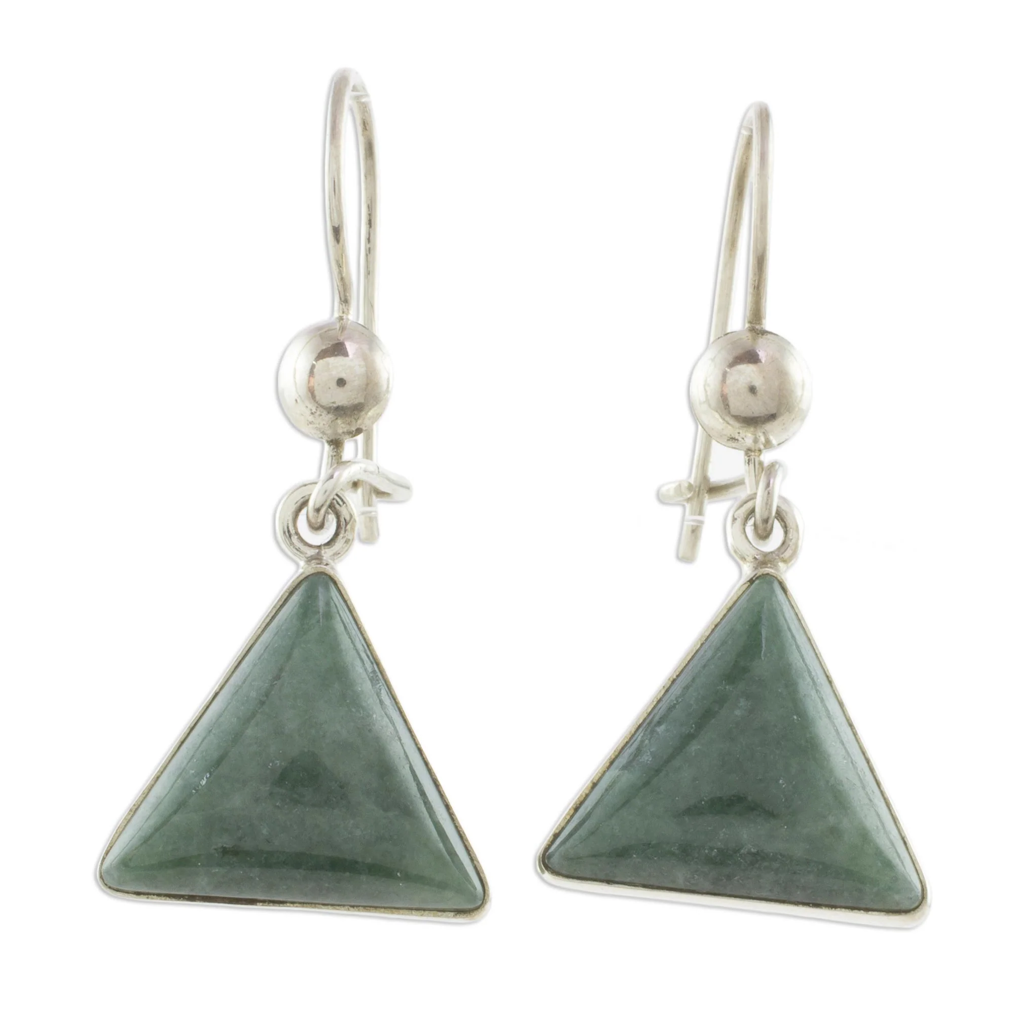 Green Triangle of Life Green Triangular Jade Dangle Earrings from Guatemala - Image 2