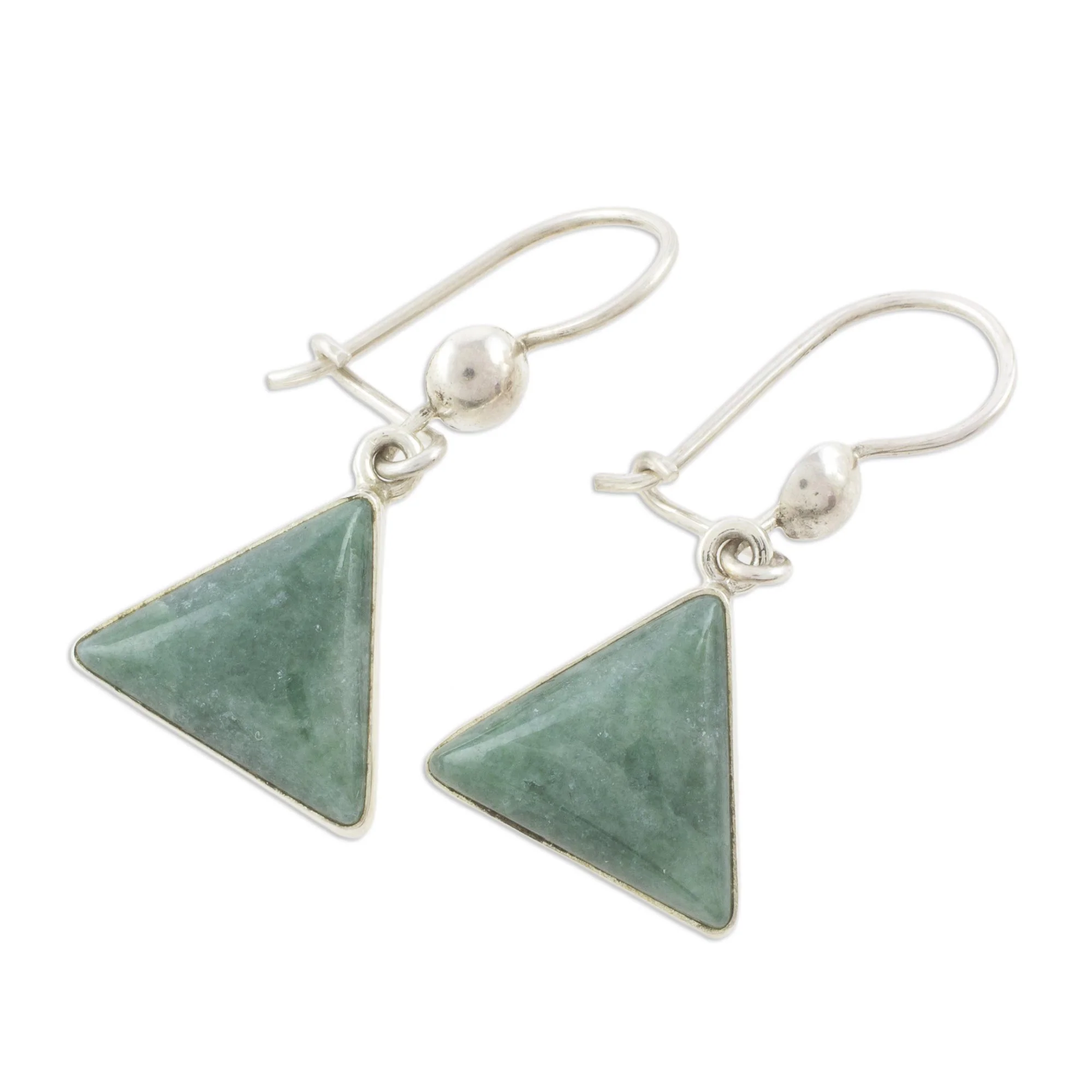 Green Triangle of Life Green Triangular Jade Dangle Earrings from Guatemala - Image 4
