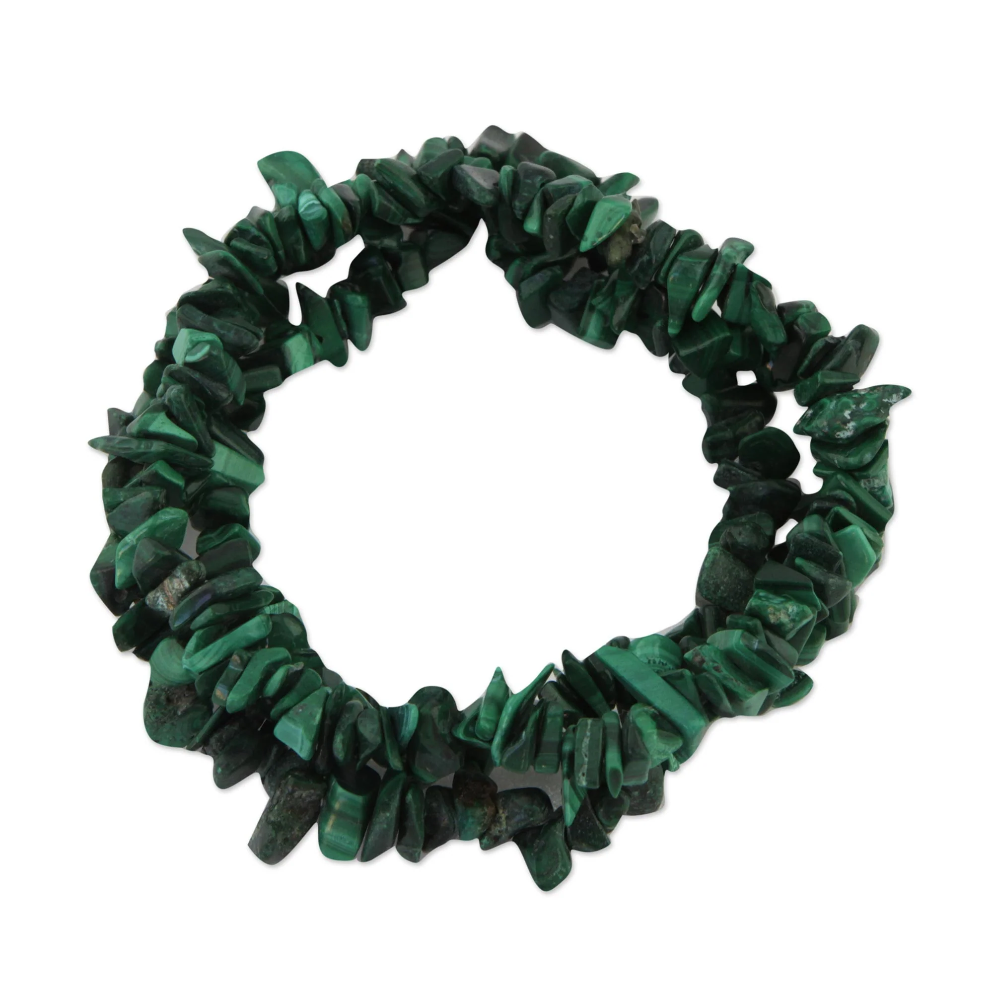 Green Trio Set of Three Malachite Beaded Stretch Bracelets from Brazil - Image 2